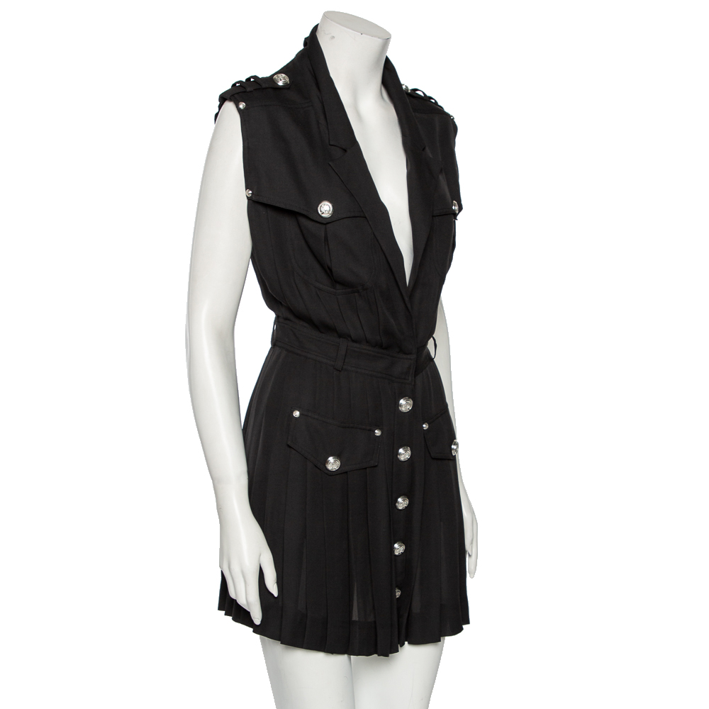 

Balmain Black Silk Sleeveless Pleated Mini Dress