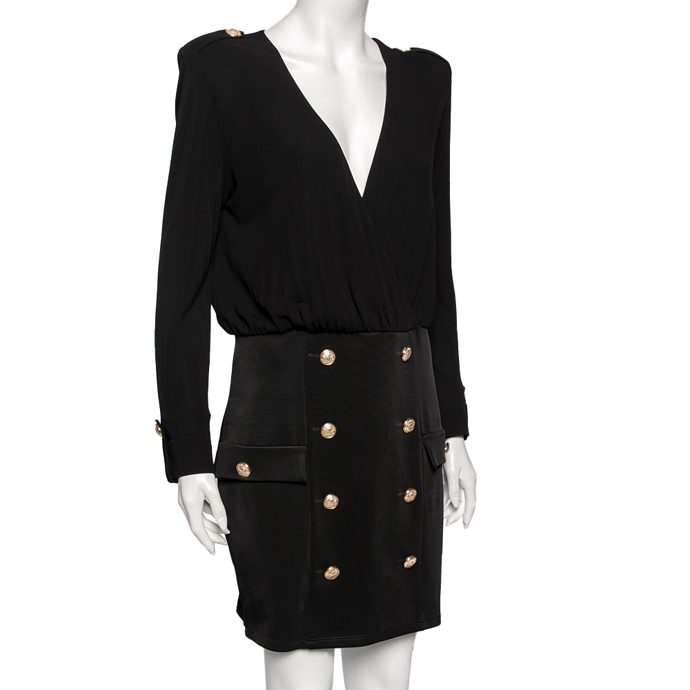 

Balmain Black Jersey & Knit Button Detailed Short Dress