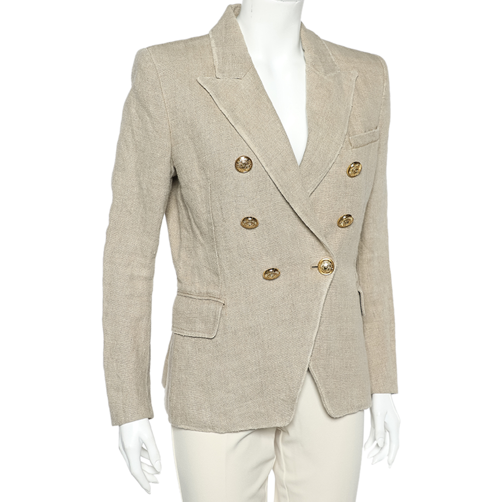 

Balmain Cream Linen Double Breasted Blazer