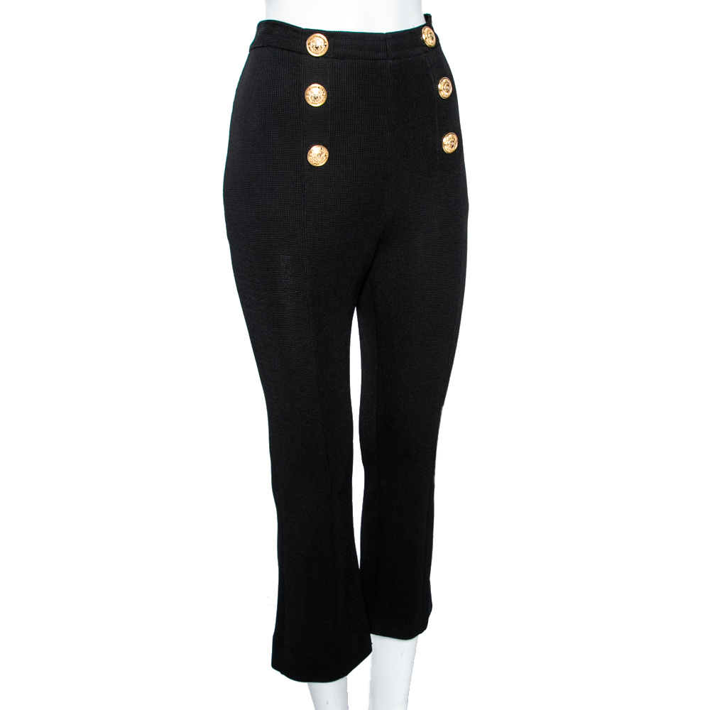 

Balmain Black Knit Button Detail High Waist Trouser