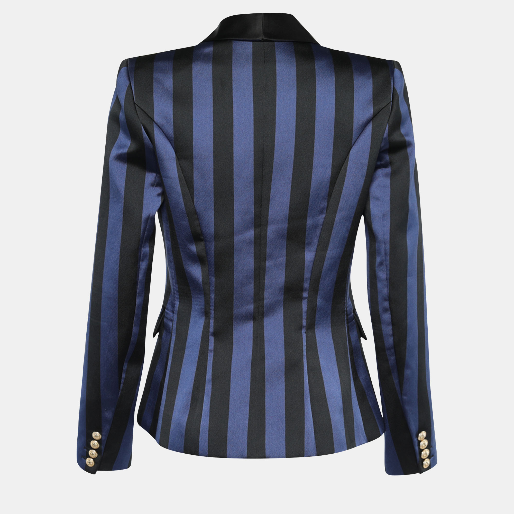 

Balmain Blue & Black Striped Satin Blazer