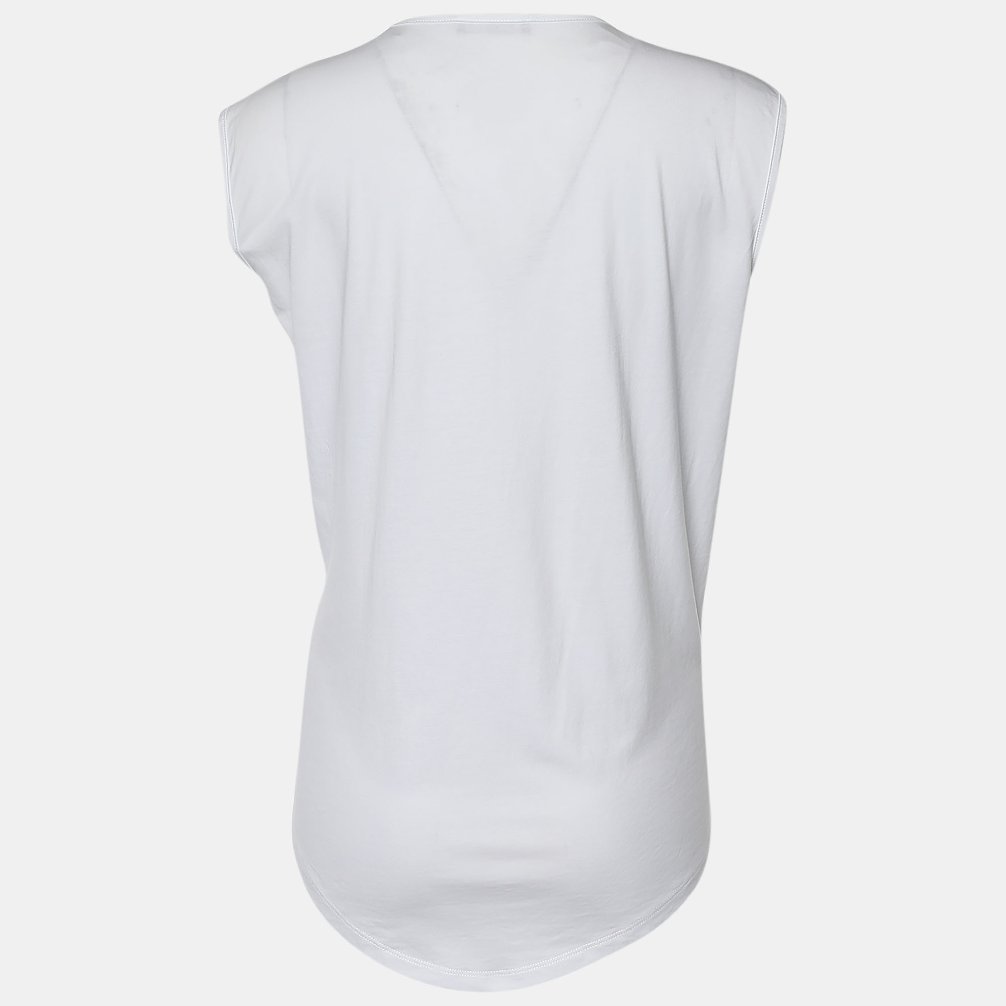 

Balmain White Cotton Logo Printed Button Studded Sleeveless Top