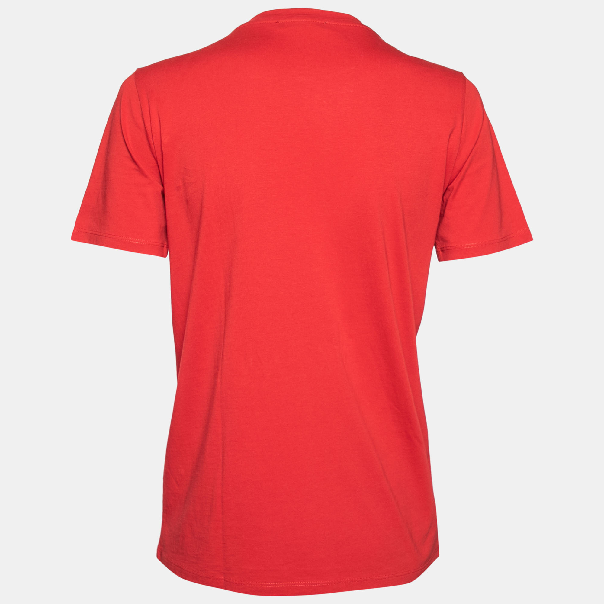 

Balmain Red Logo Printed Button Studded Crew Neck T-shirt