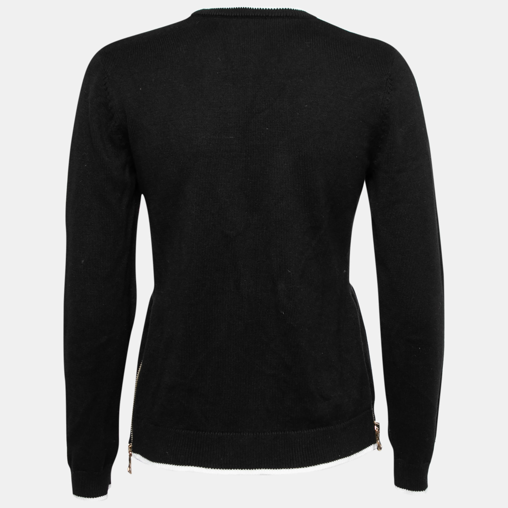 

Balmain Black Intarsia Knit Zip Detail Long Sleeve Sweater