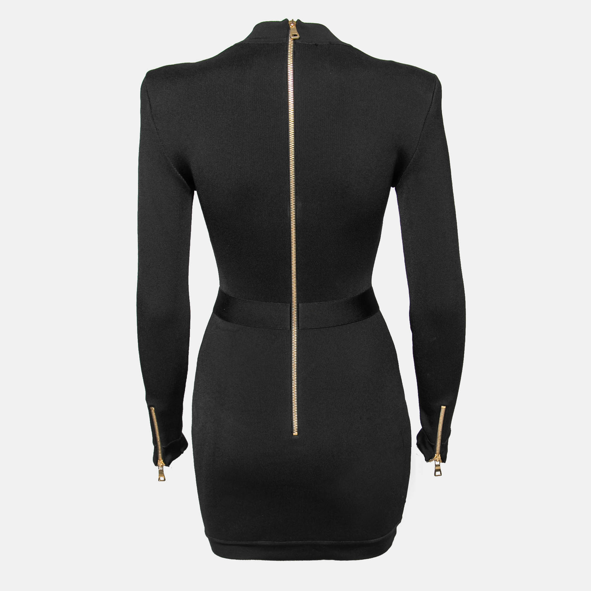 

Balmain Black Stretch Knit Lace Up Detail Bodycon Dress