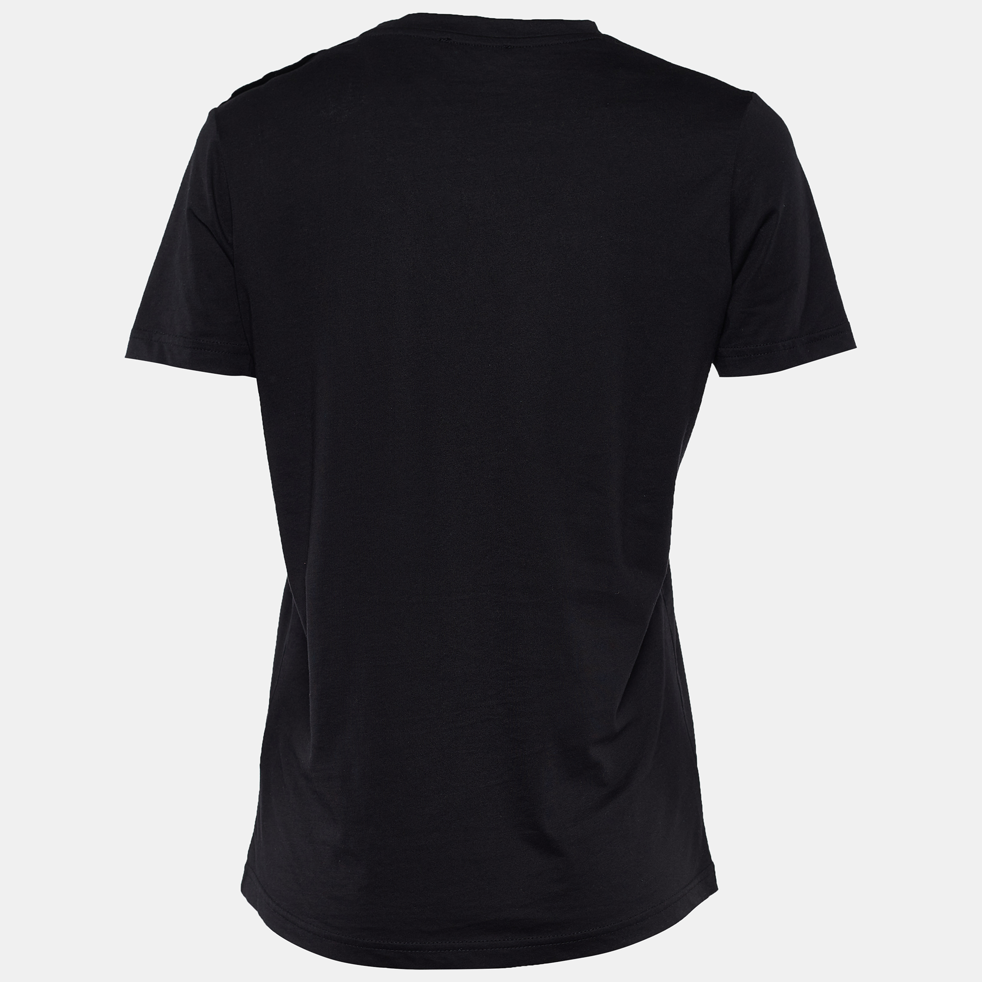 

Balmain Black Logo Print Cotton Button Detail Crew Neck T-Shirt