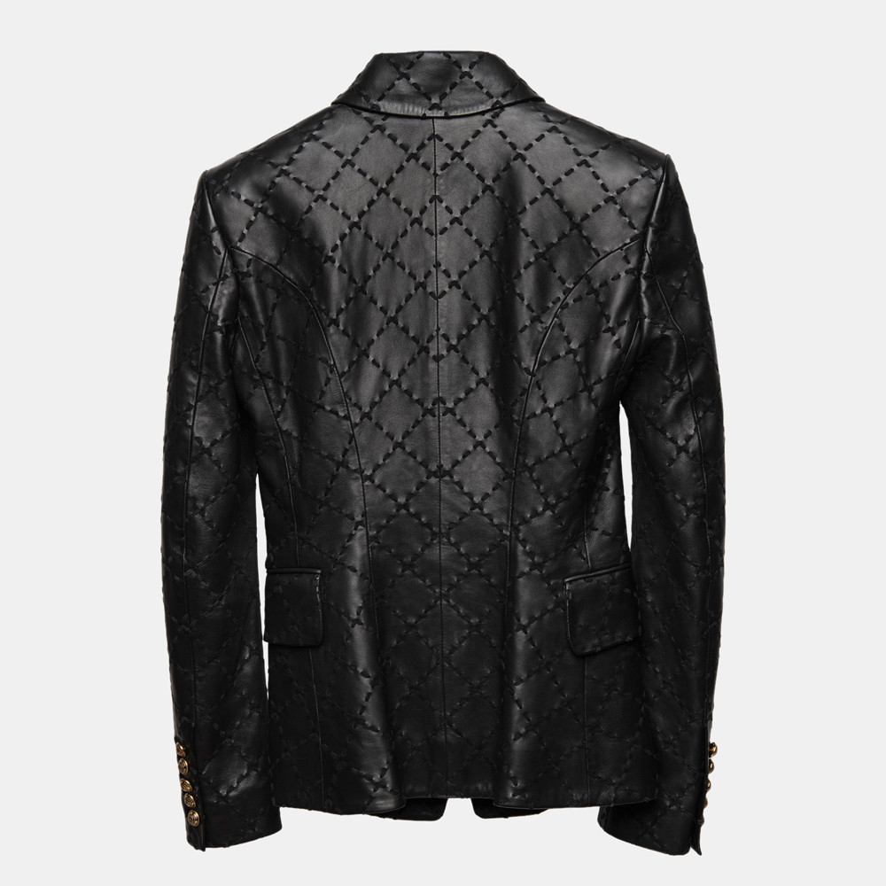 

Balmain Threaded Leather Double Breasted Blazer  (FR 36, Black