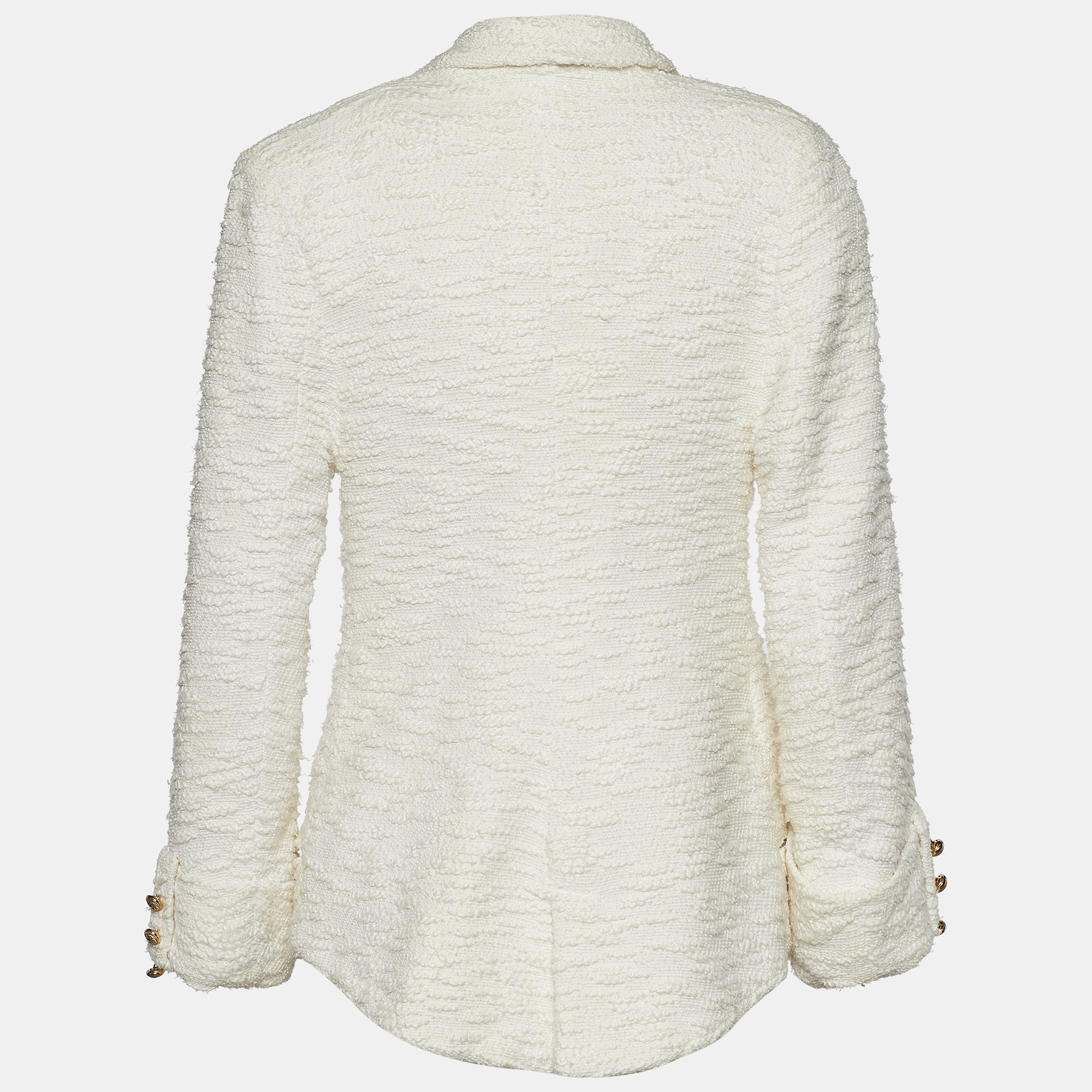 

Balmain Ivory Cotton & Linen Tweed Double Breasted Blazer, White