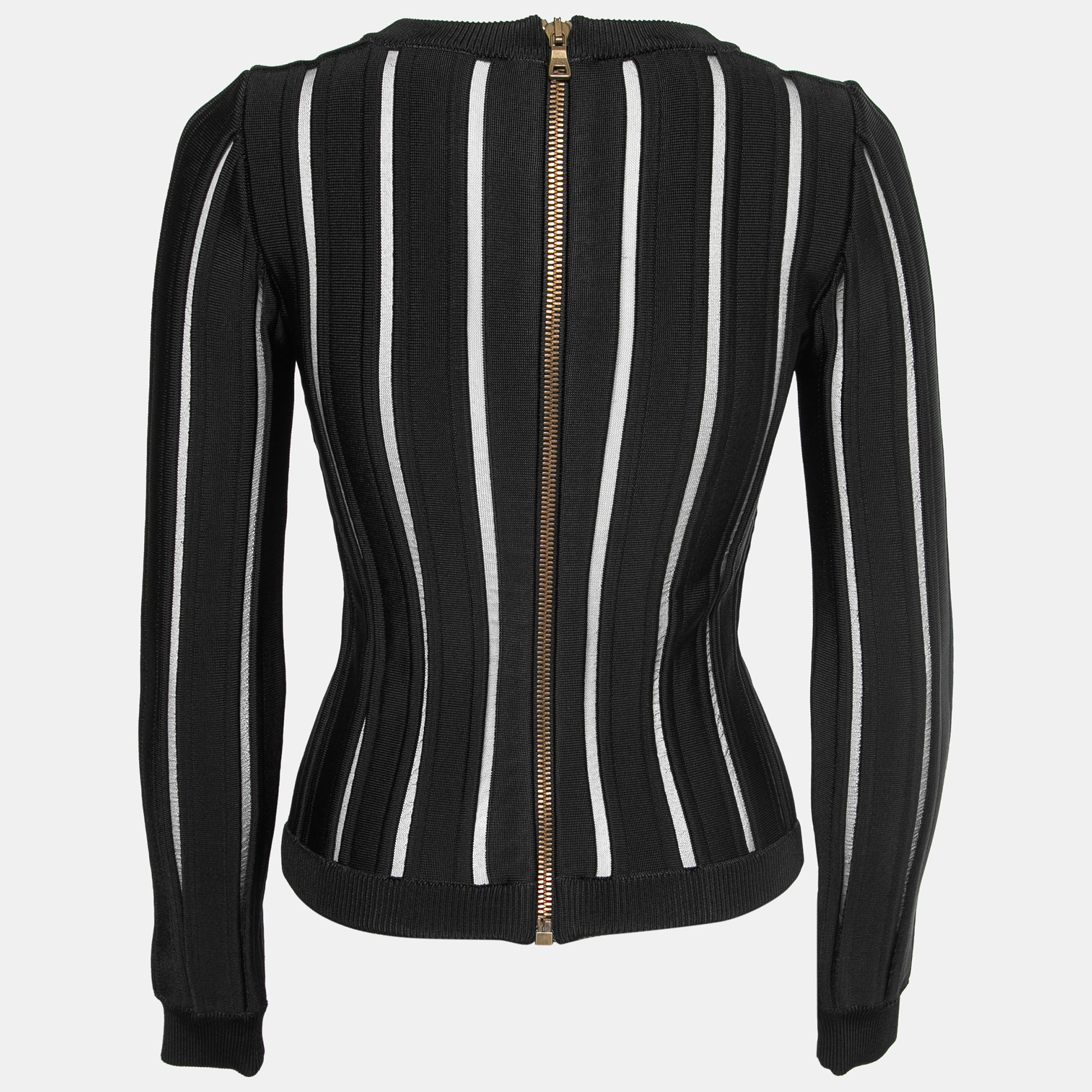 

Balmain Black Ribbed Knit Crew Neck Long-Sleeve Top