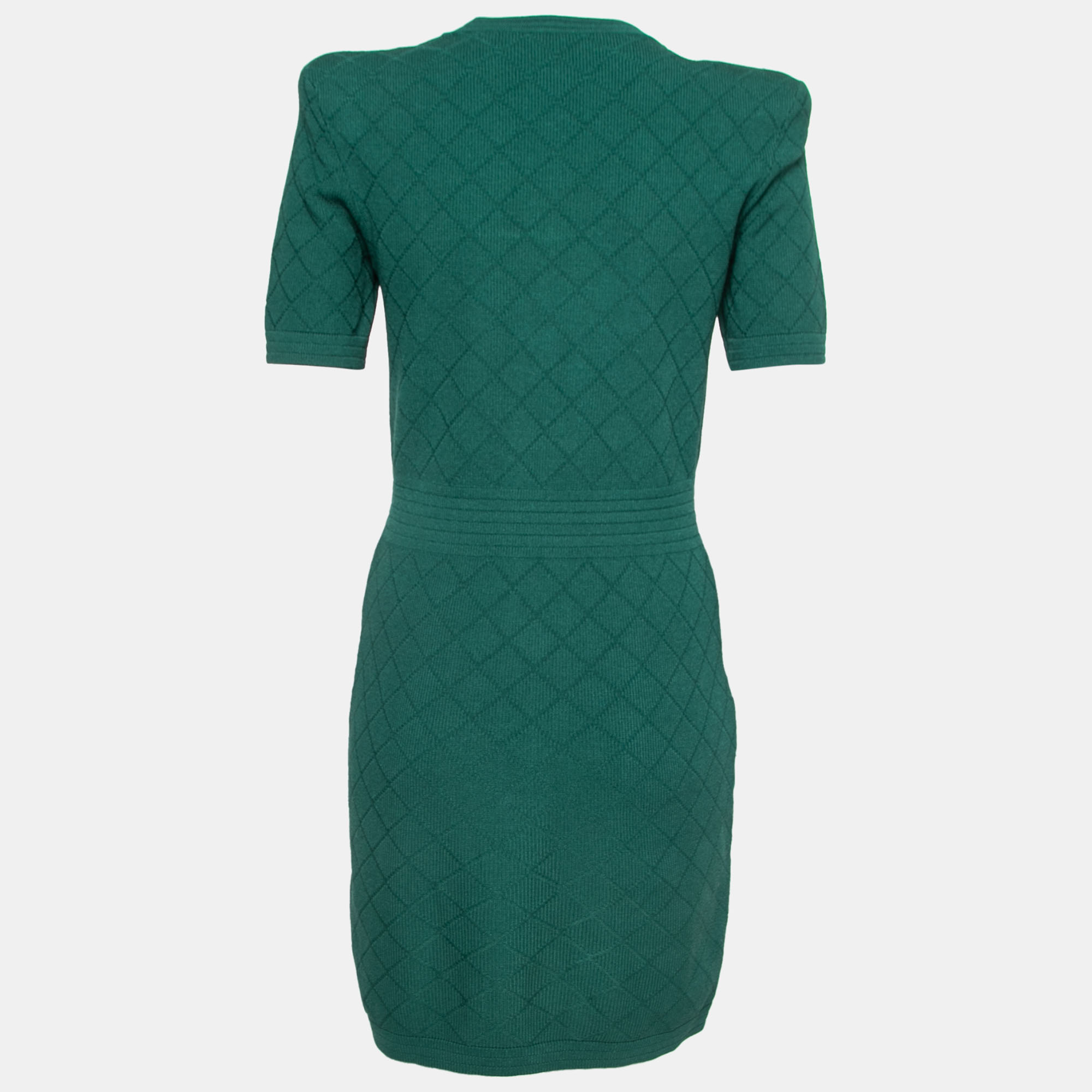 

Balmain Green Intarsia Knit Zip Front Bodycon Dress