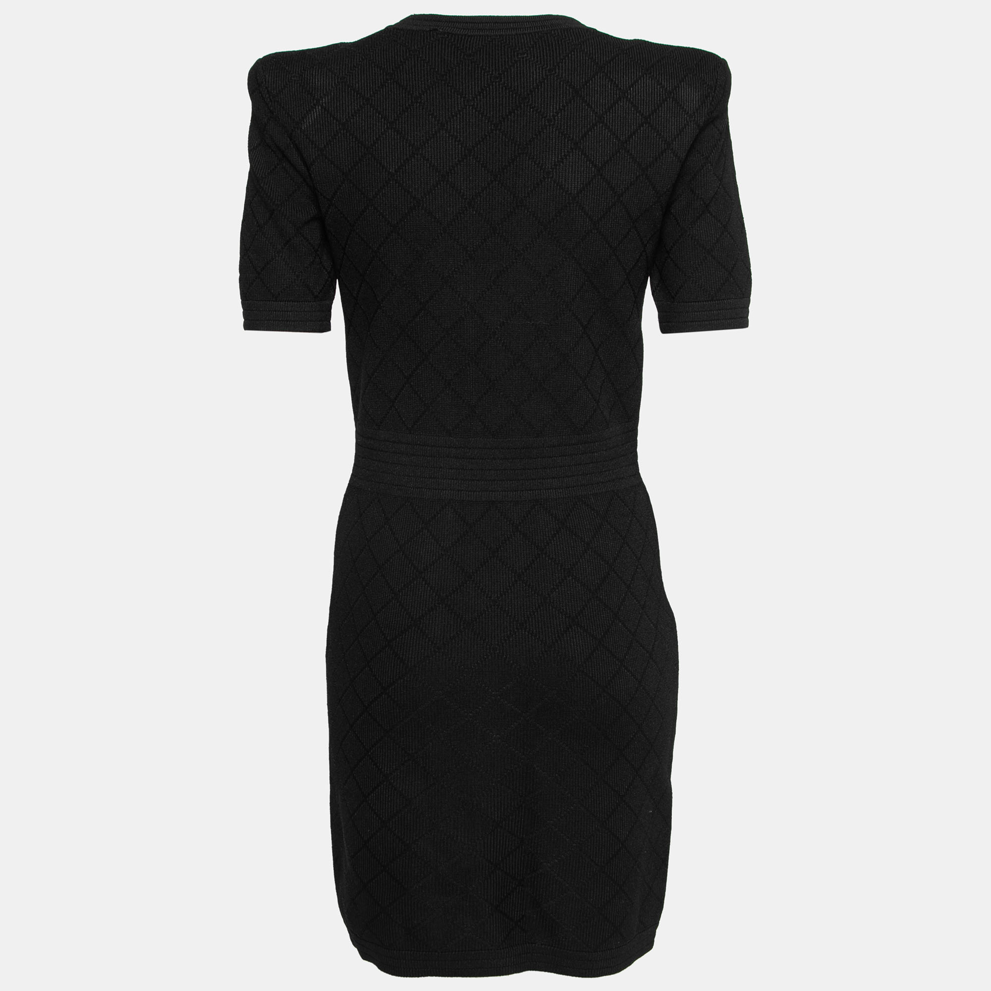 

Balmain Black Intarsia Knit Zip Front Bodycon Dress