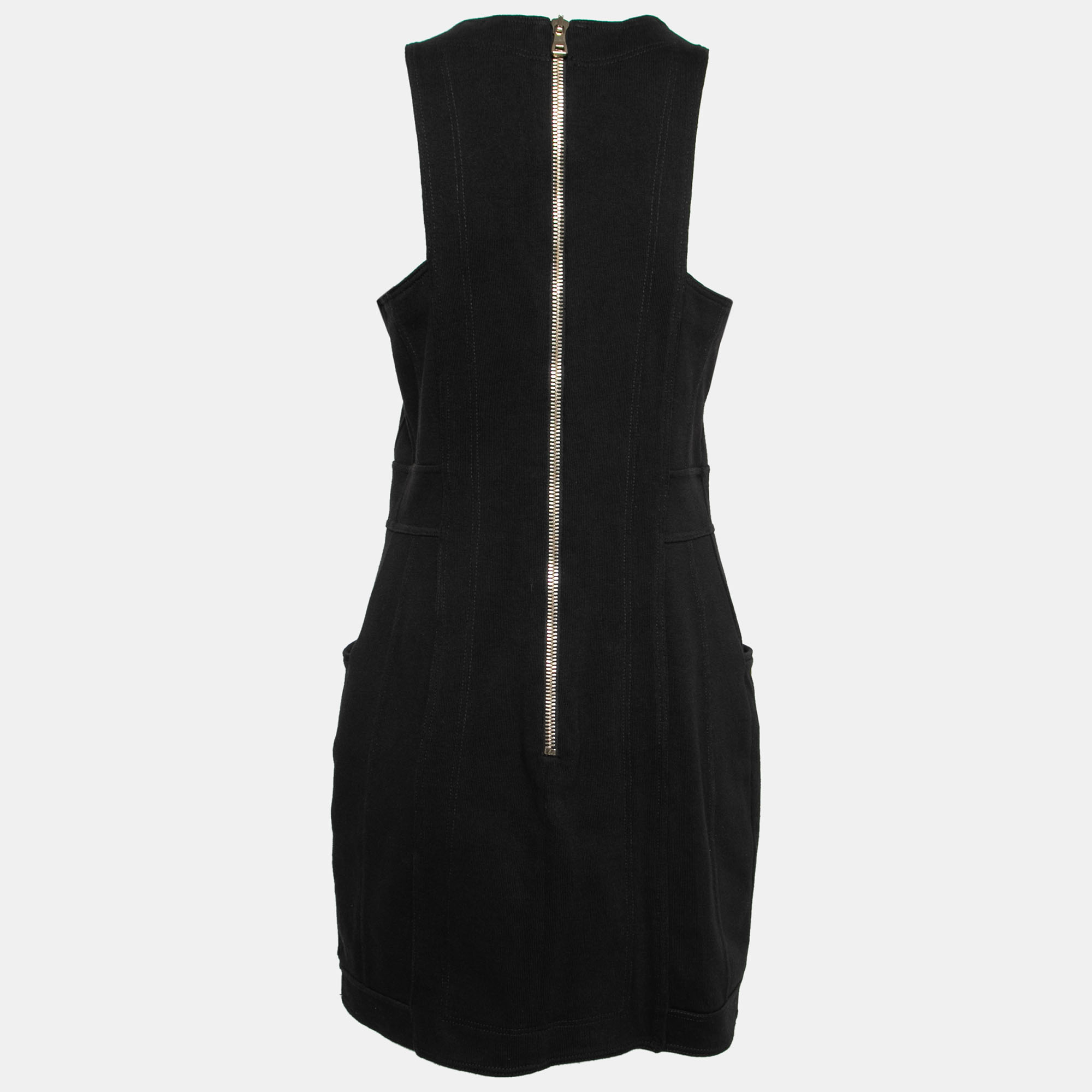 

Balmain Black Button-Embellished Stretch-Knit Mini Dress