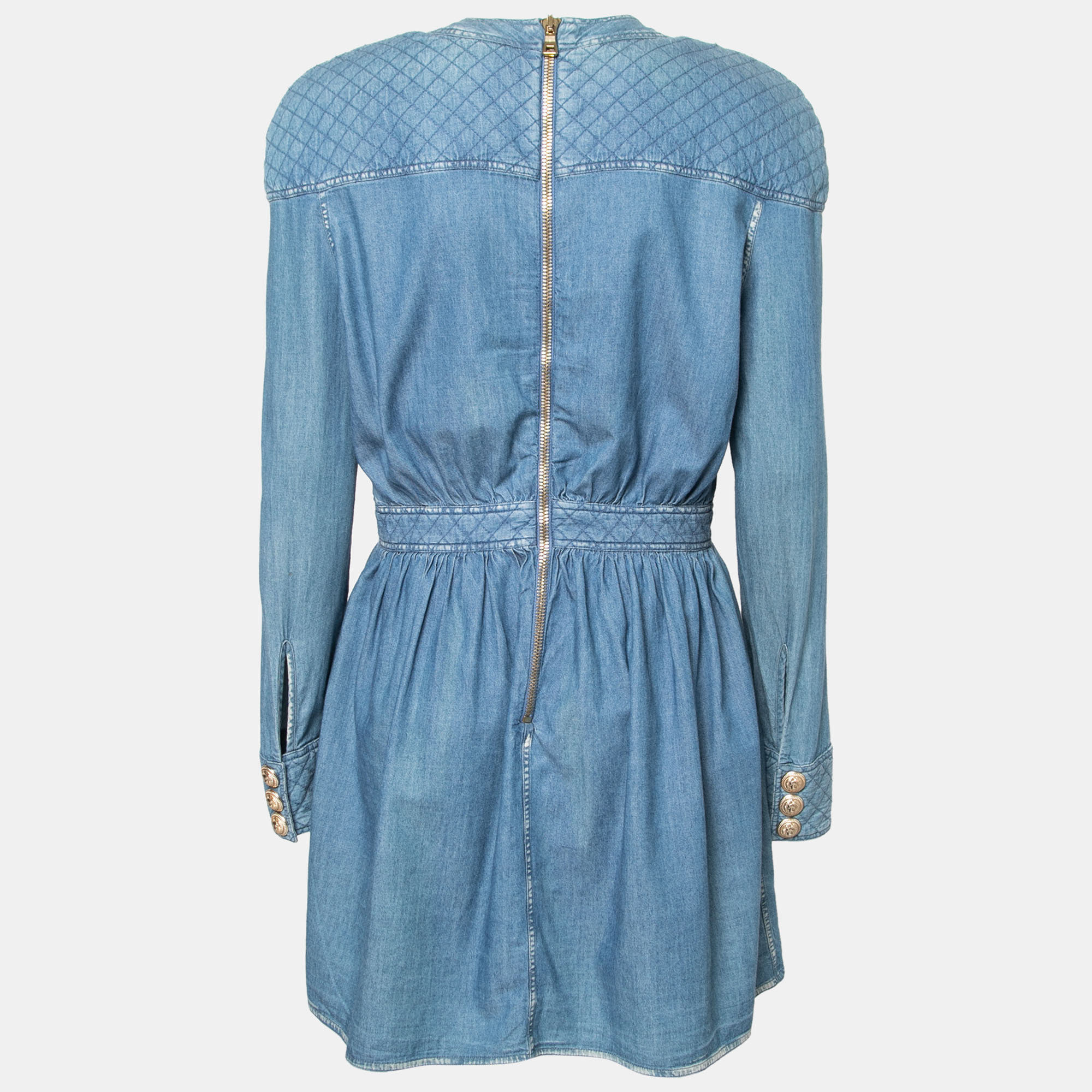 

Balmain Blue Stonewashed Denim Quilted Dress