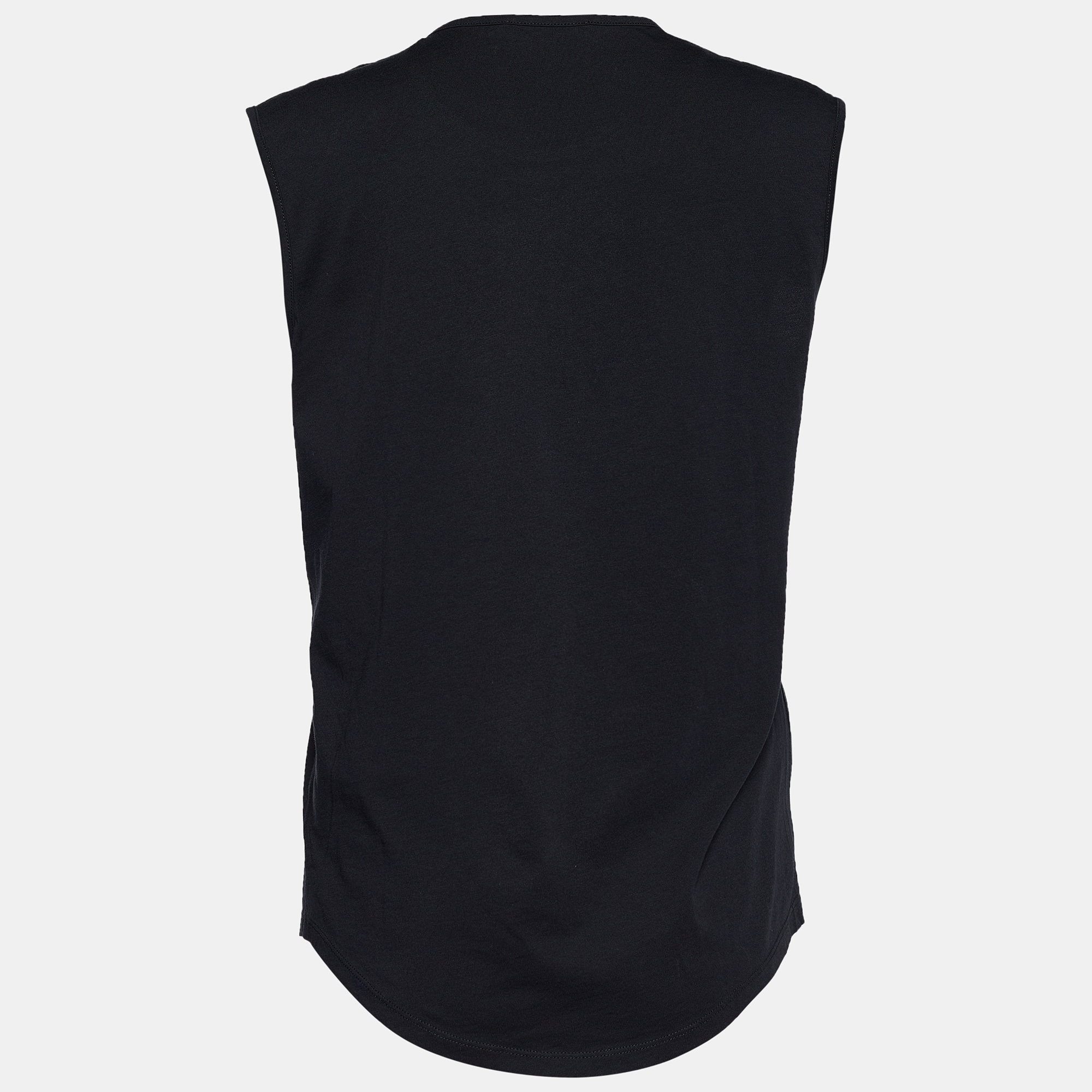 

Balmain Black Logo Print Cotton Button Detail Tank Top