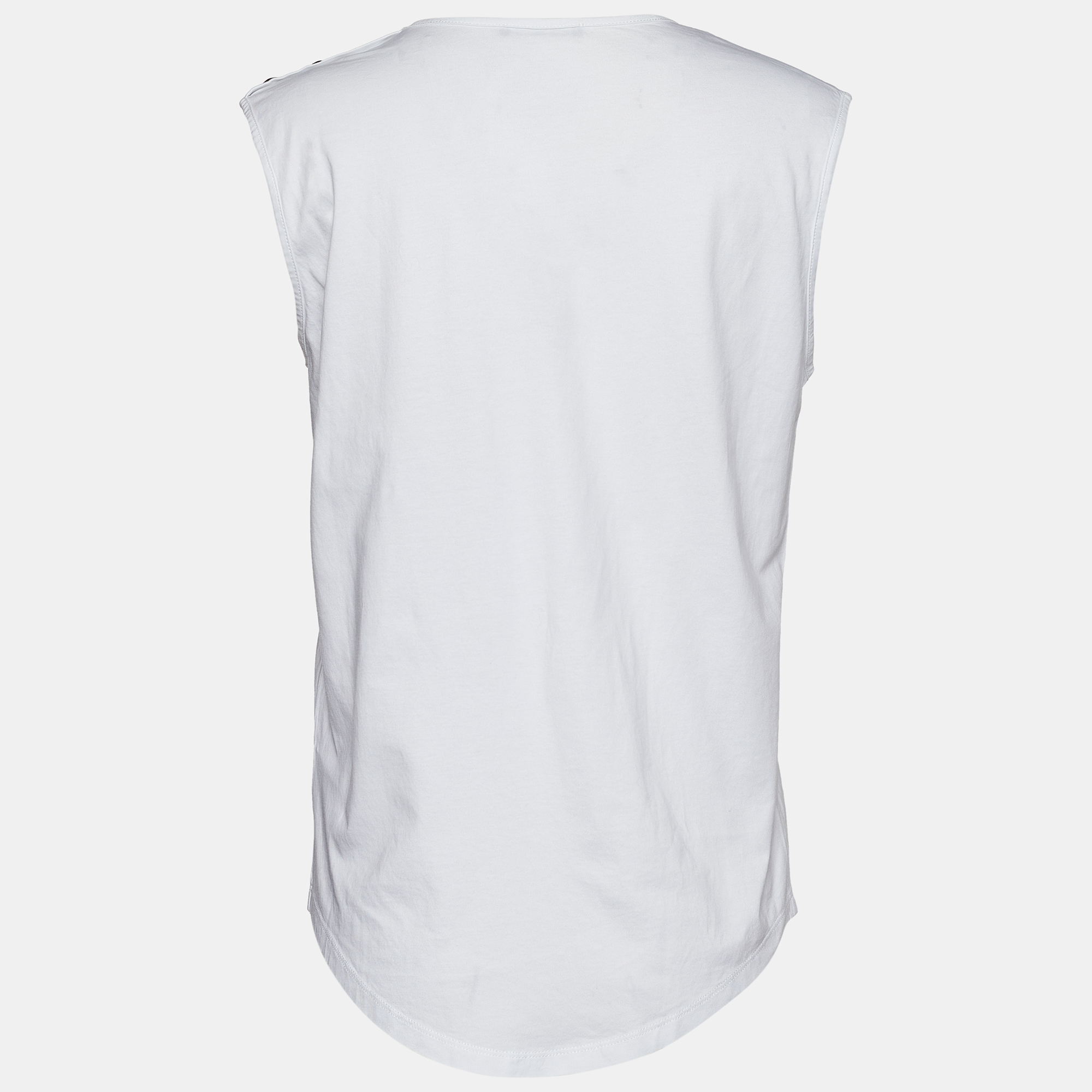 

Balmain White Logo Print Cotton Button Detail Tank Top
