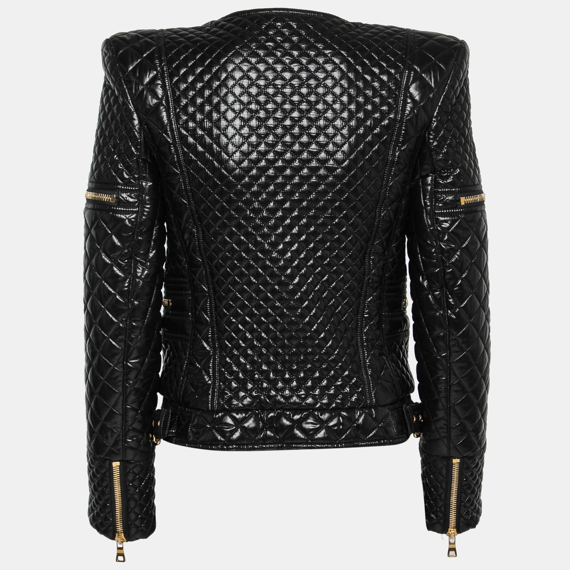 

Balmain Black Synthetic Gold Zipper Detail Quilted Jacket