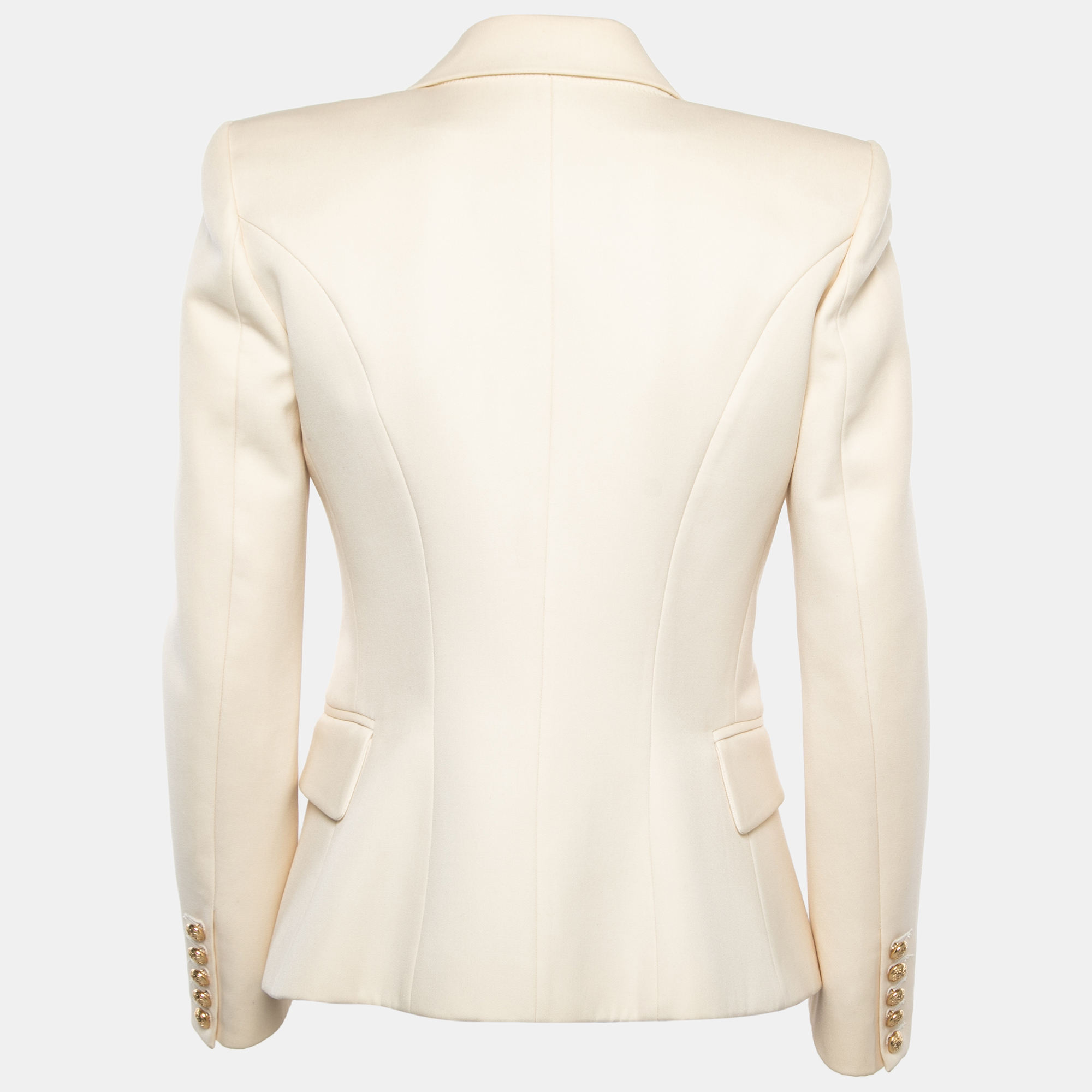 

Balmain Cream Wool Gold One-Button Blazer