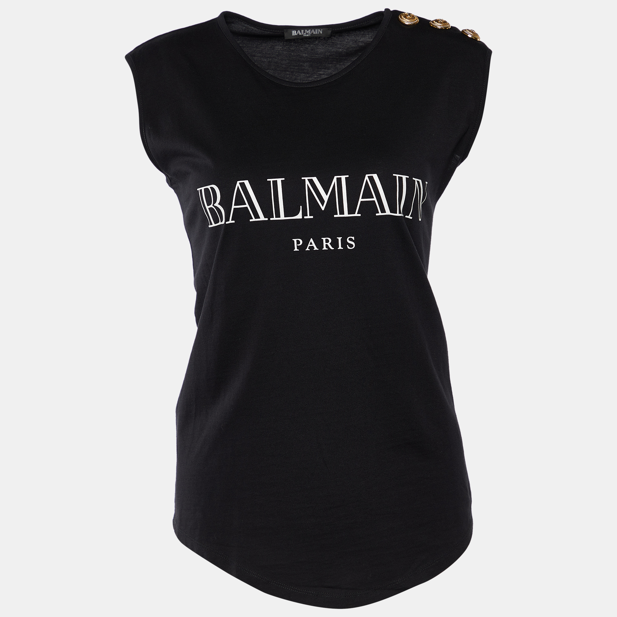 Pre-owned Balmain Black Logo Printed Cotton Knit Tank Top S