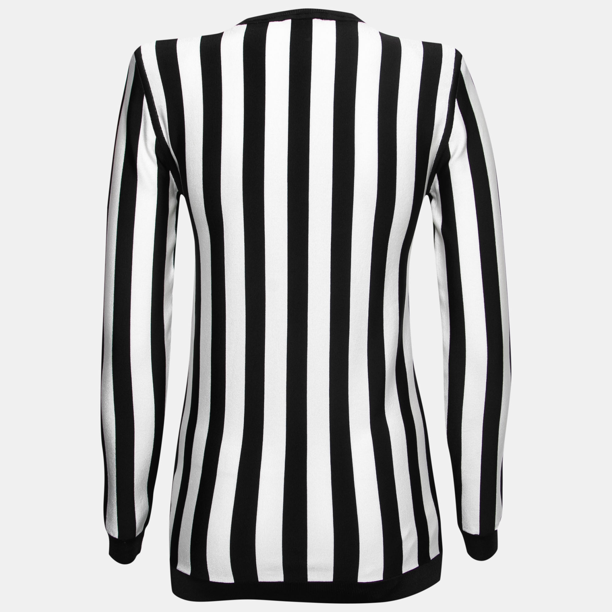 

Balmain Monochrome Striped Knit Long Sleeve Top, Black