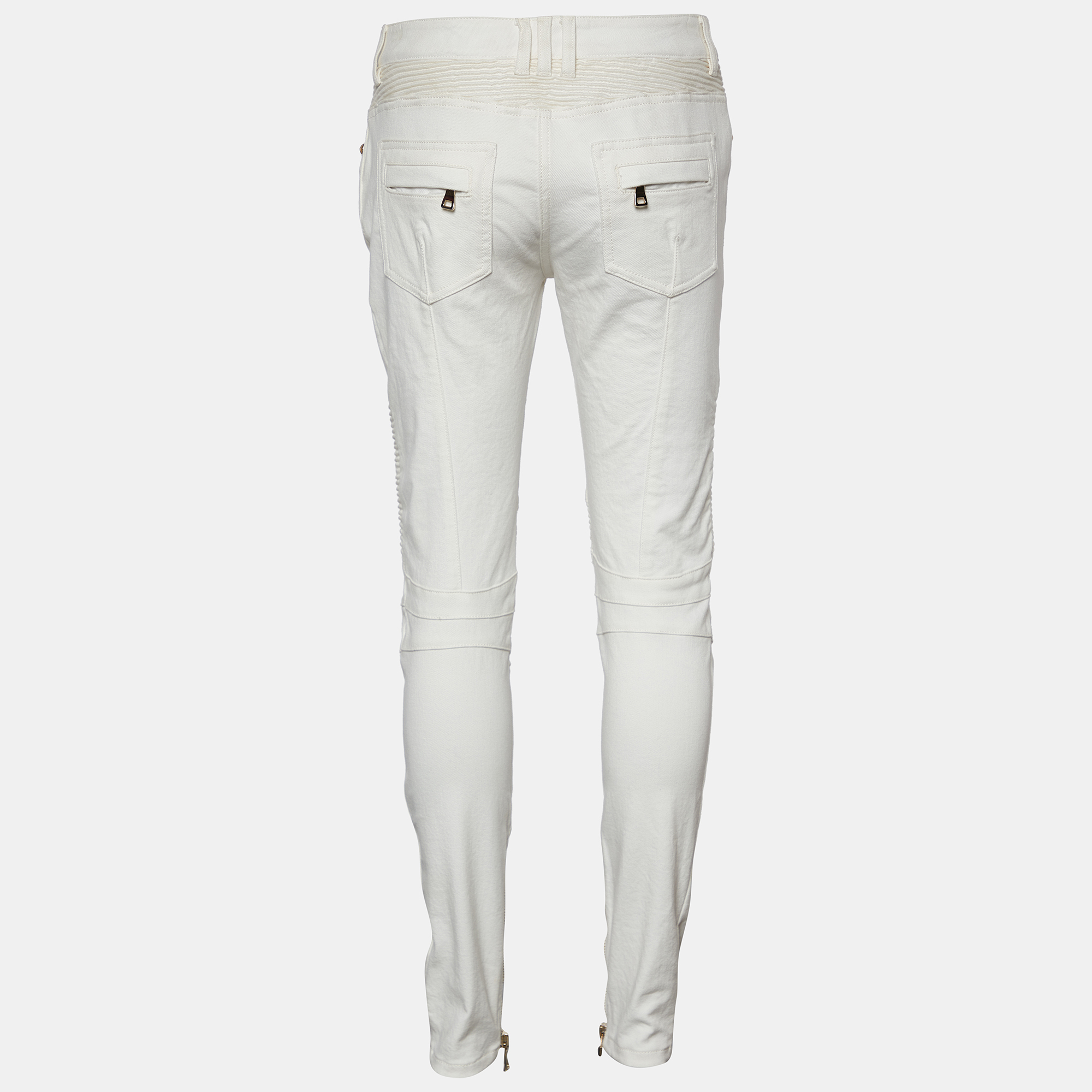 

Balmain White Denim Biker Jeans