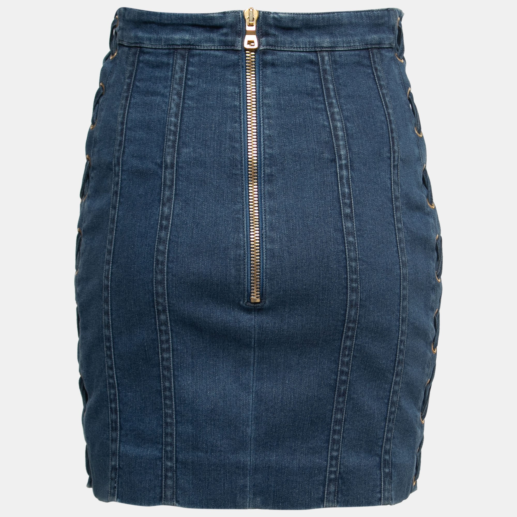 Balmain Blue Denim Side-Lace Detail Mini Skirt M  - buy with discount