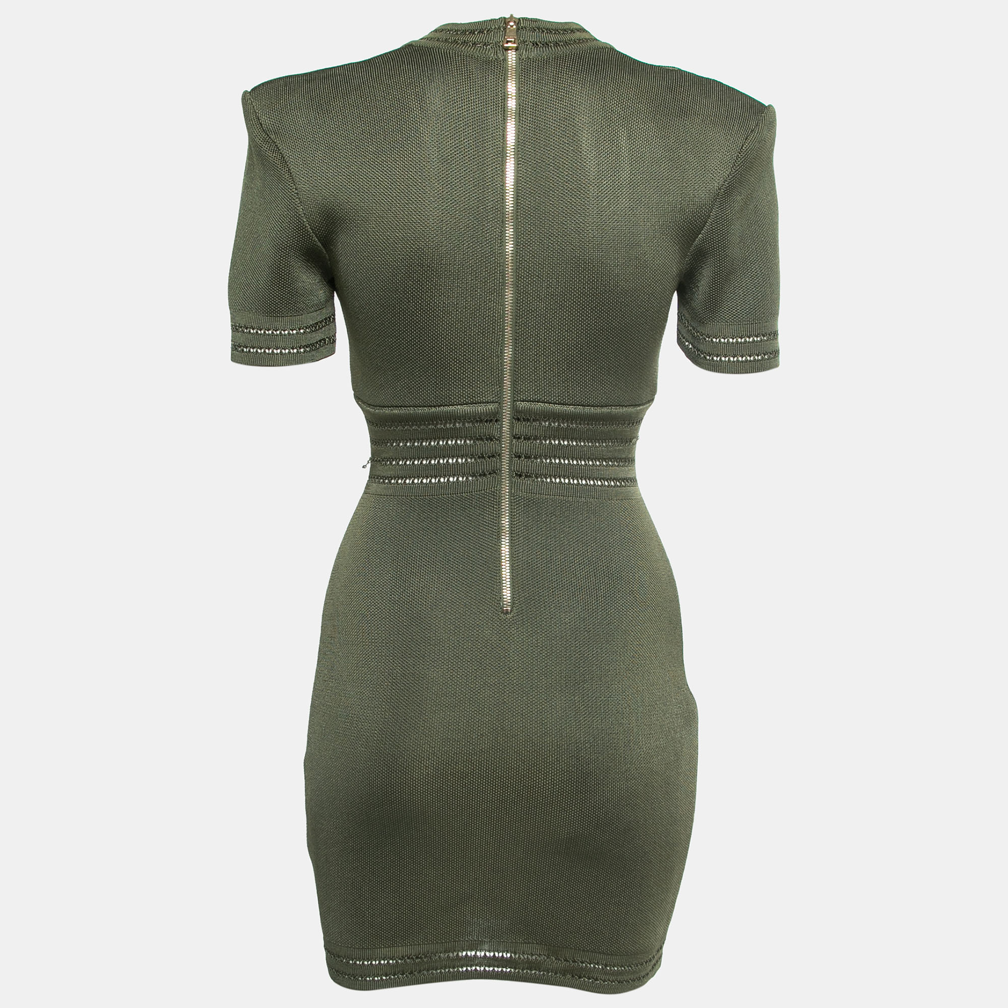 

Balmain Olive Green Knit Button Detail Short Dress