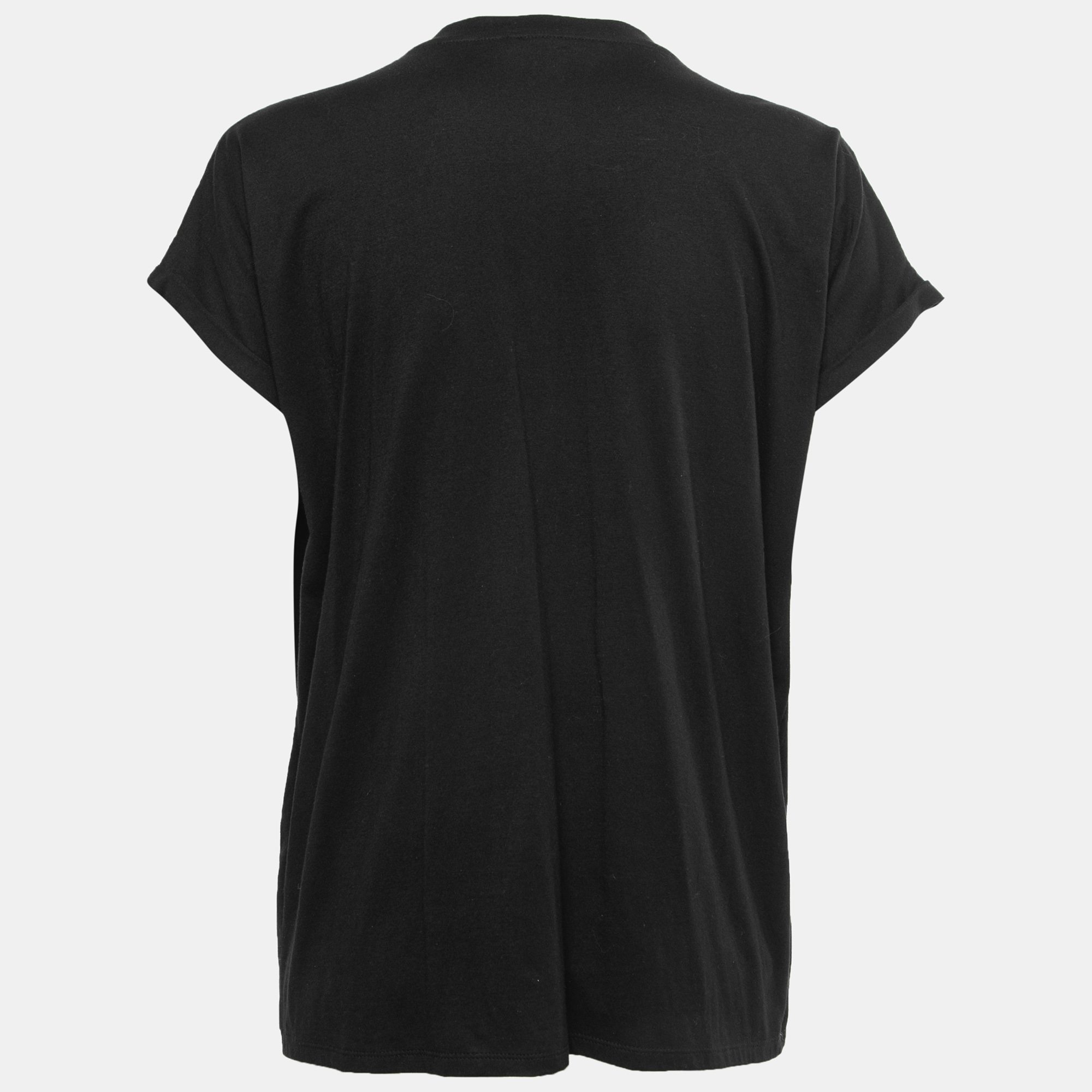 

Balmain Black Cotton Logo Embroidered Embellished T-Shirt