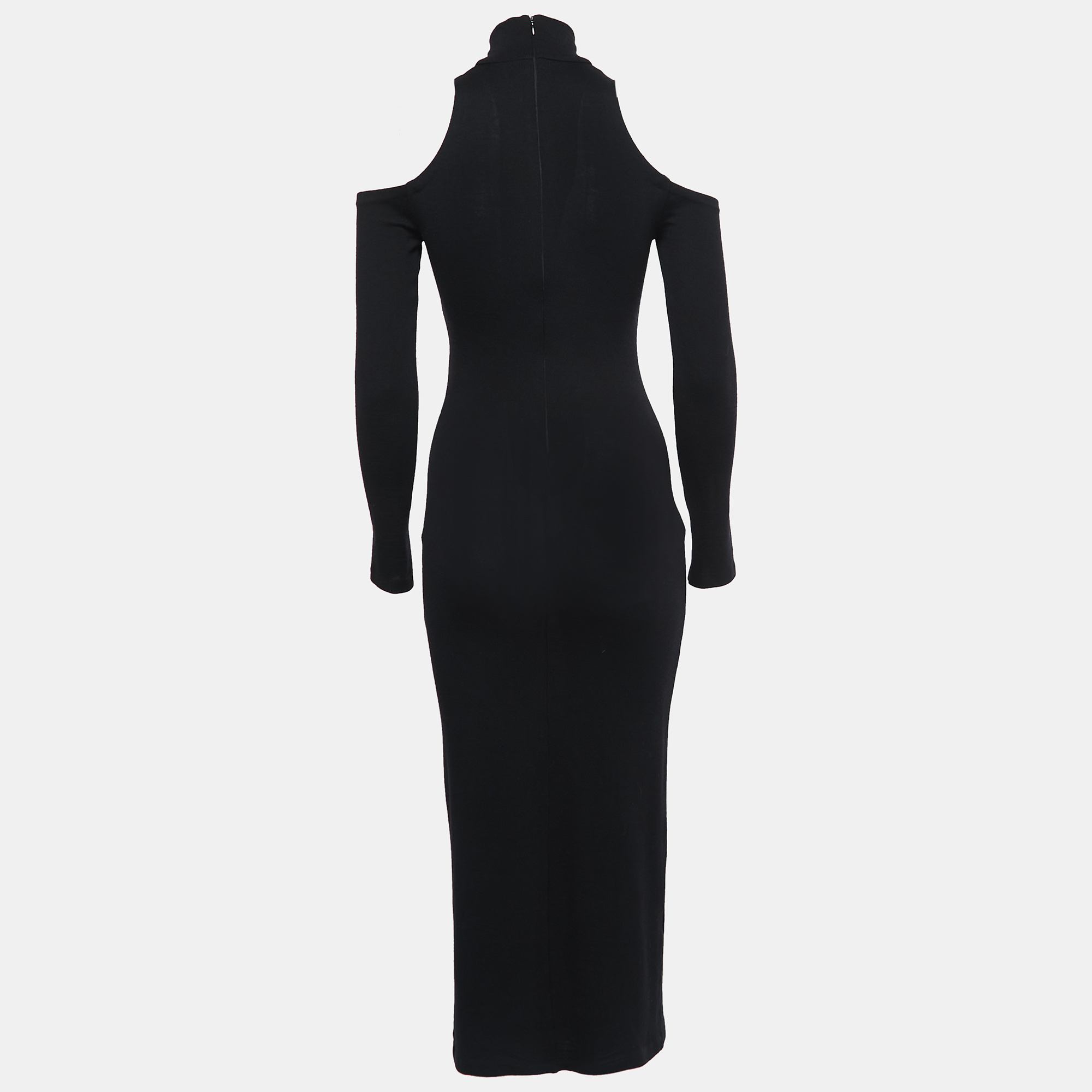 

Balmain Black Wool High Neck Off Shoulder Dress