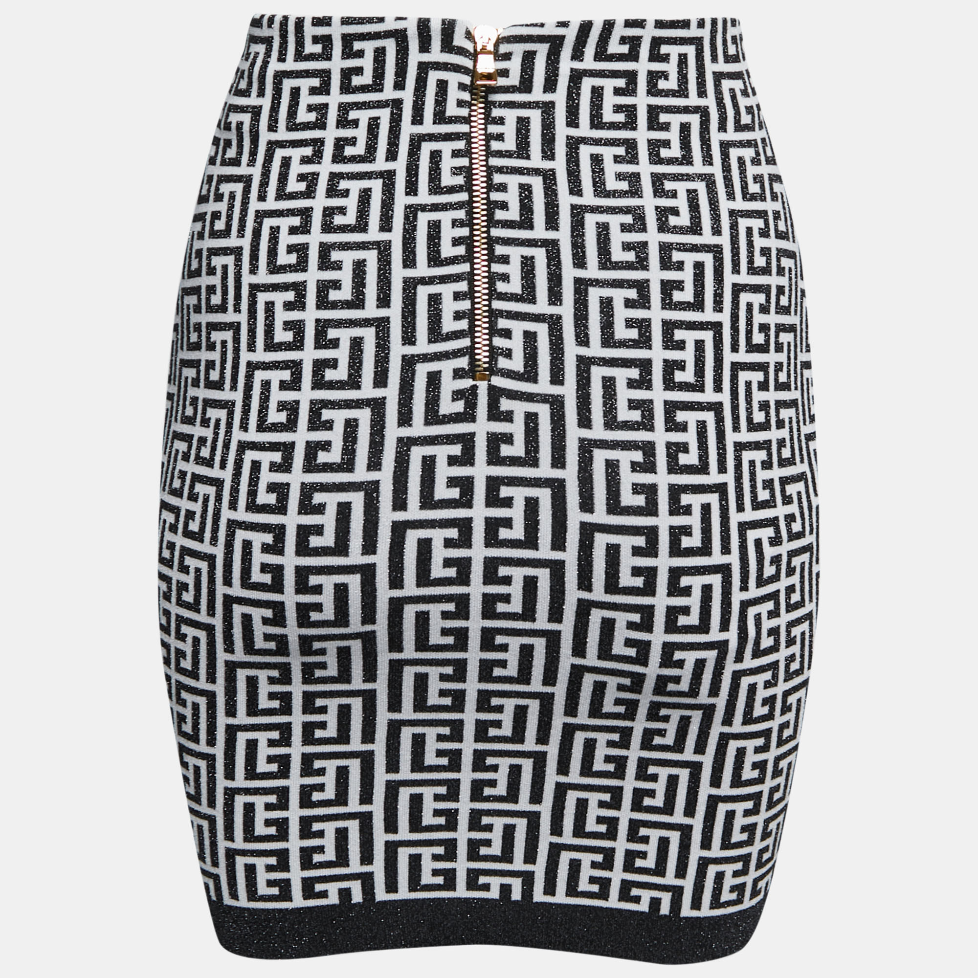 

Balmain White/Black Monogram Lurex Knit Mini Skirt