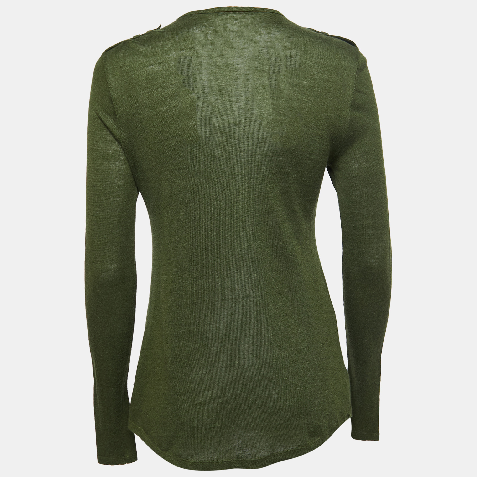 

Balmain Green Knit Gold Button Long Sleeve Top