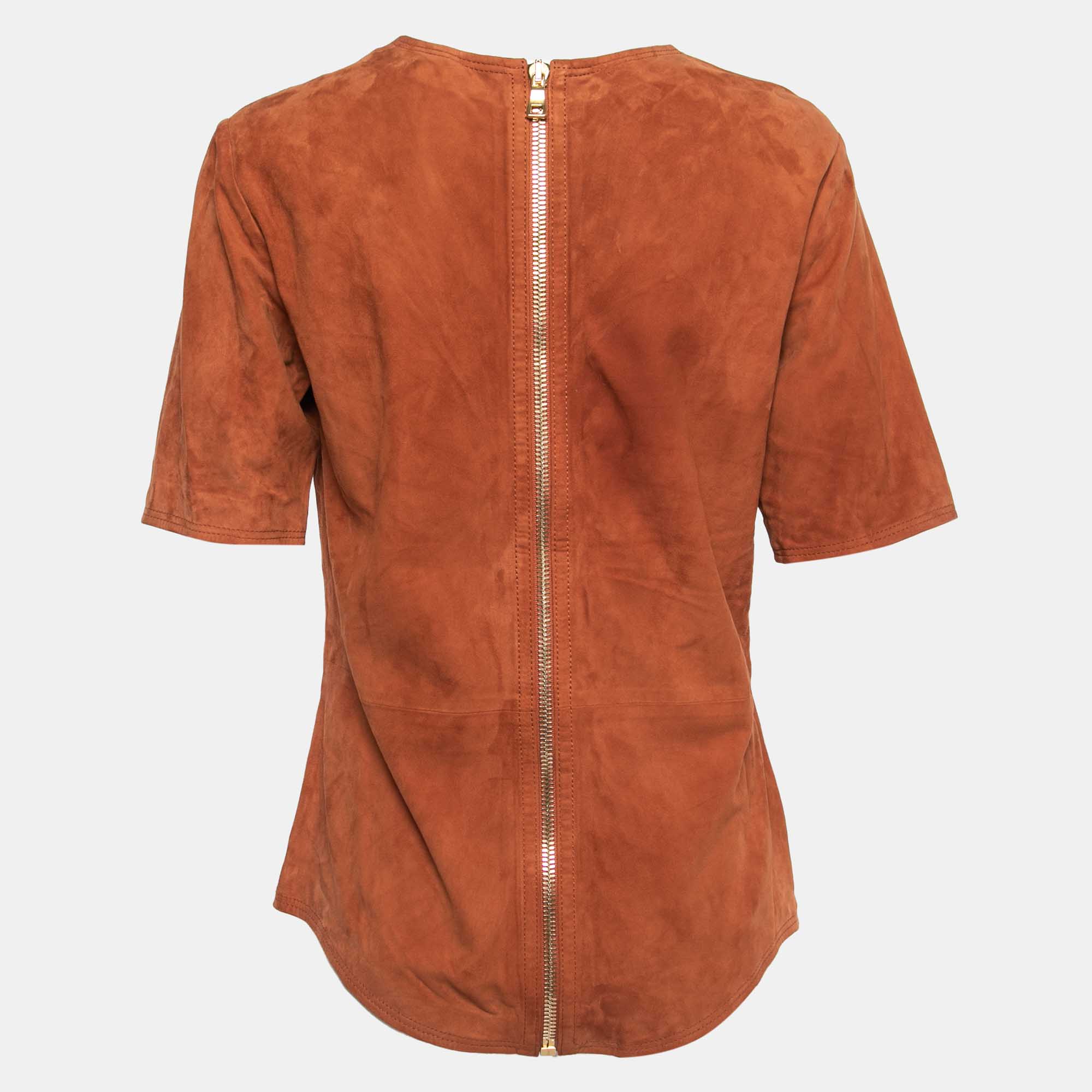 

Balmain Brown Suede Short Sleeve Top