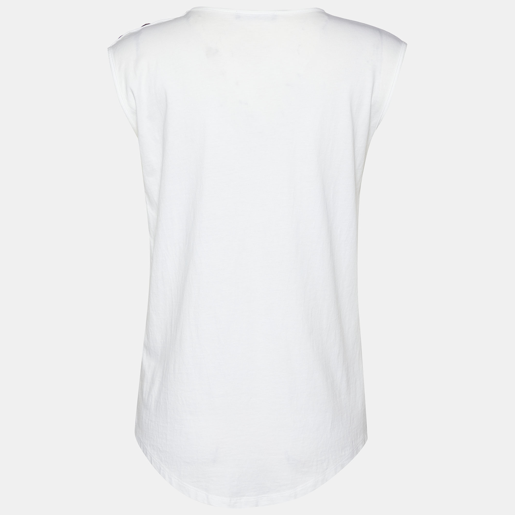 

Balmain White Logo Printed Cotton Knit Sleeveless T-Shirt