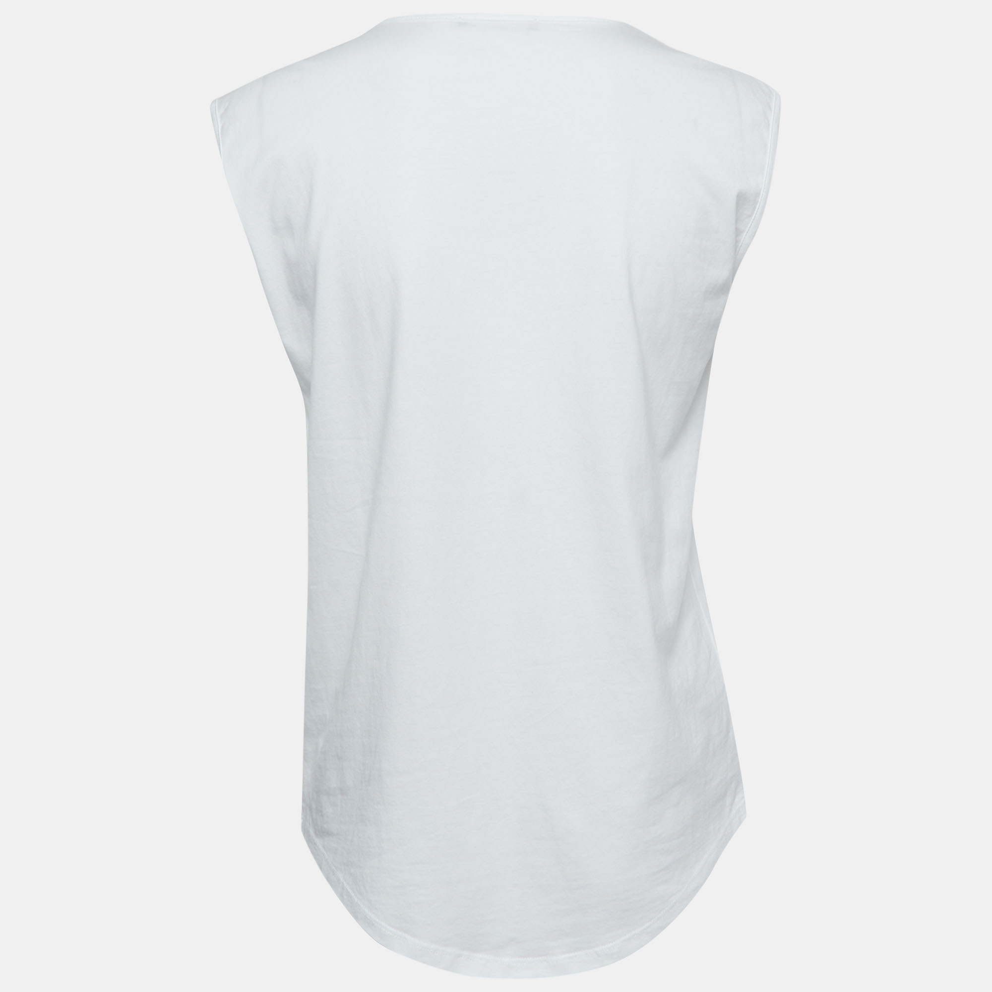 

Balmain White Logo Printed Cotton Button Detailed Sleeveless T-Shirt