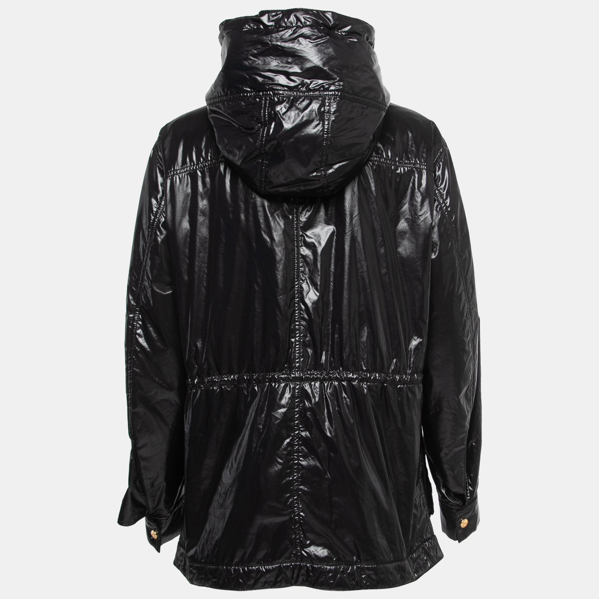 

Balmain Black Nylon Multi Pocket Drawstring Hooded Jacket