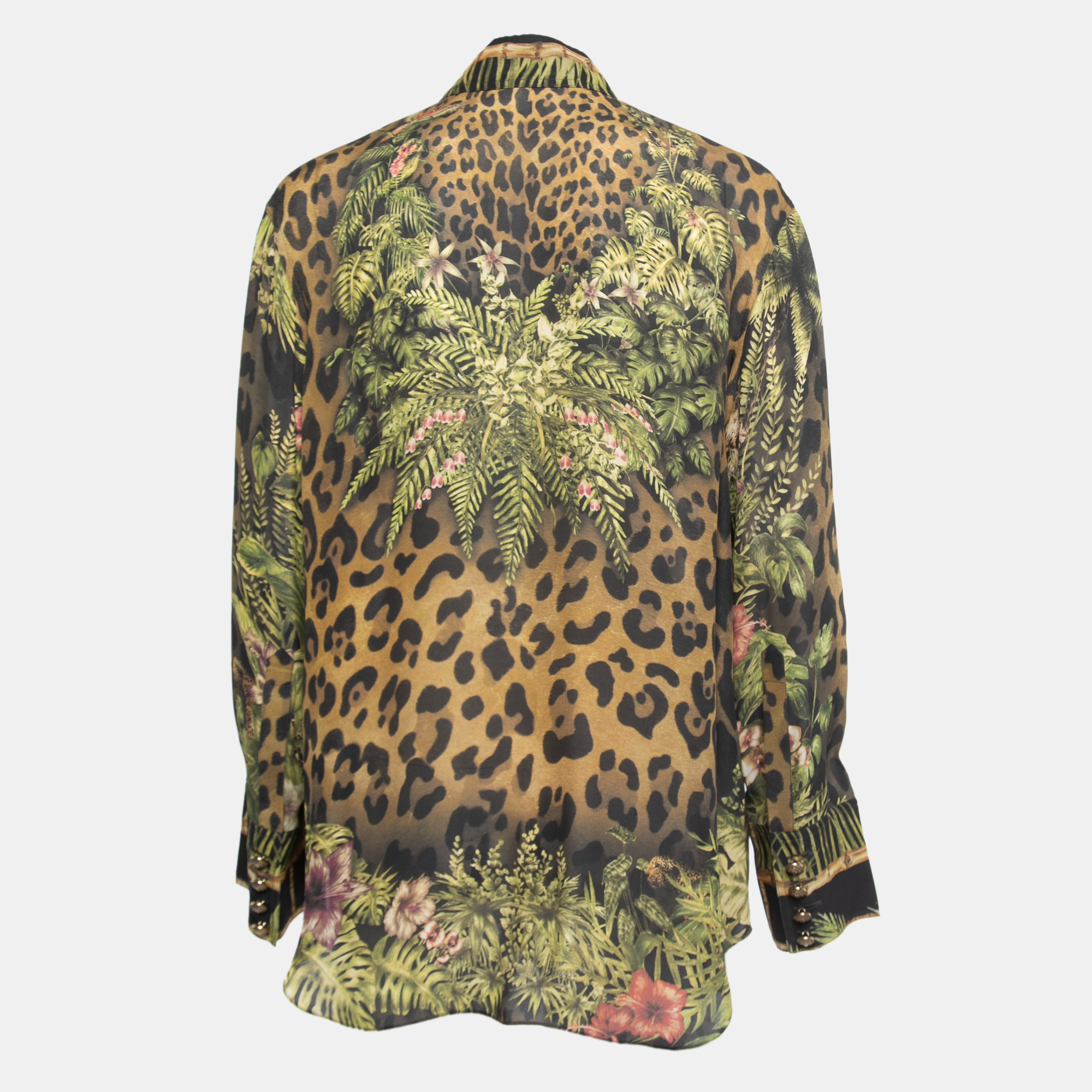 

Balmain Black Leopard Print Silk Button Front Full Sleeve Shirt