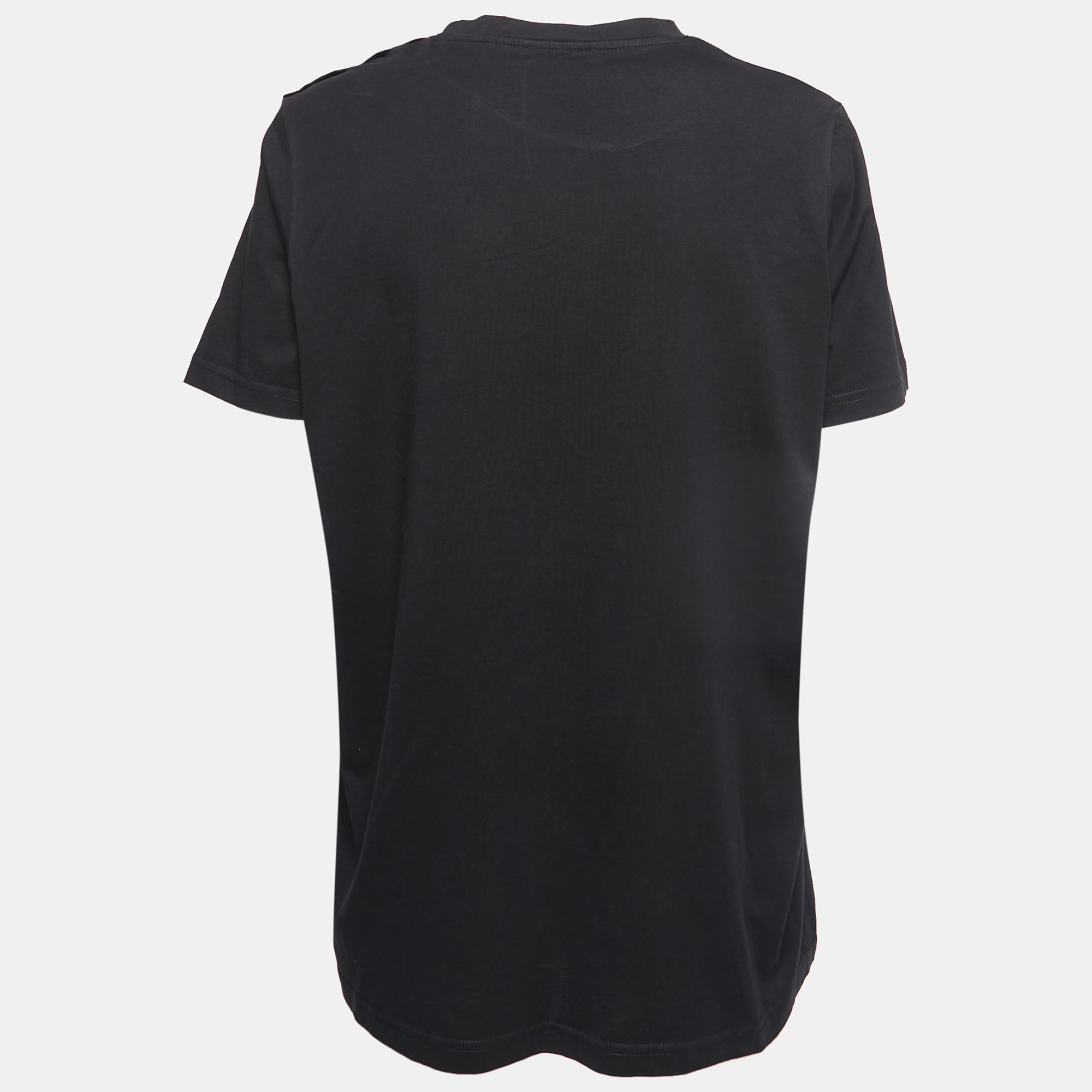 

Balmain Black Logo Printed Cotton Buttons Detail Half Sleeve T-Shirt