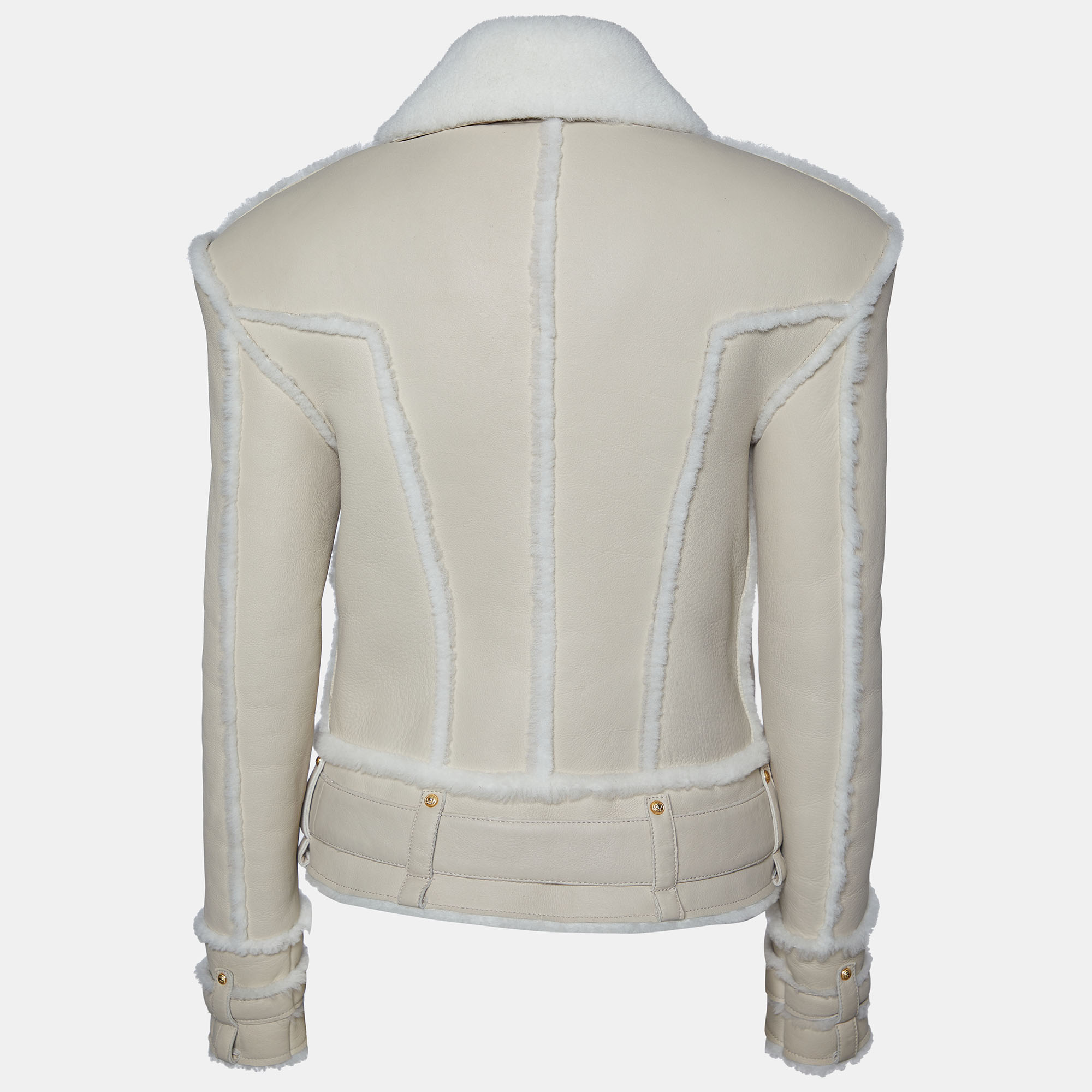 

Balmain Beige Leather Shearling Zip Front Jacket