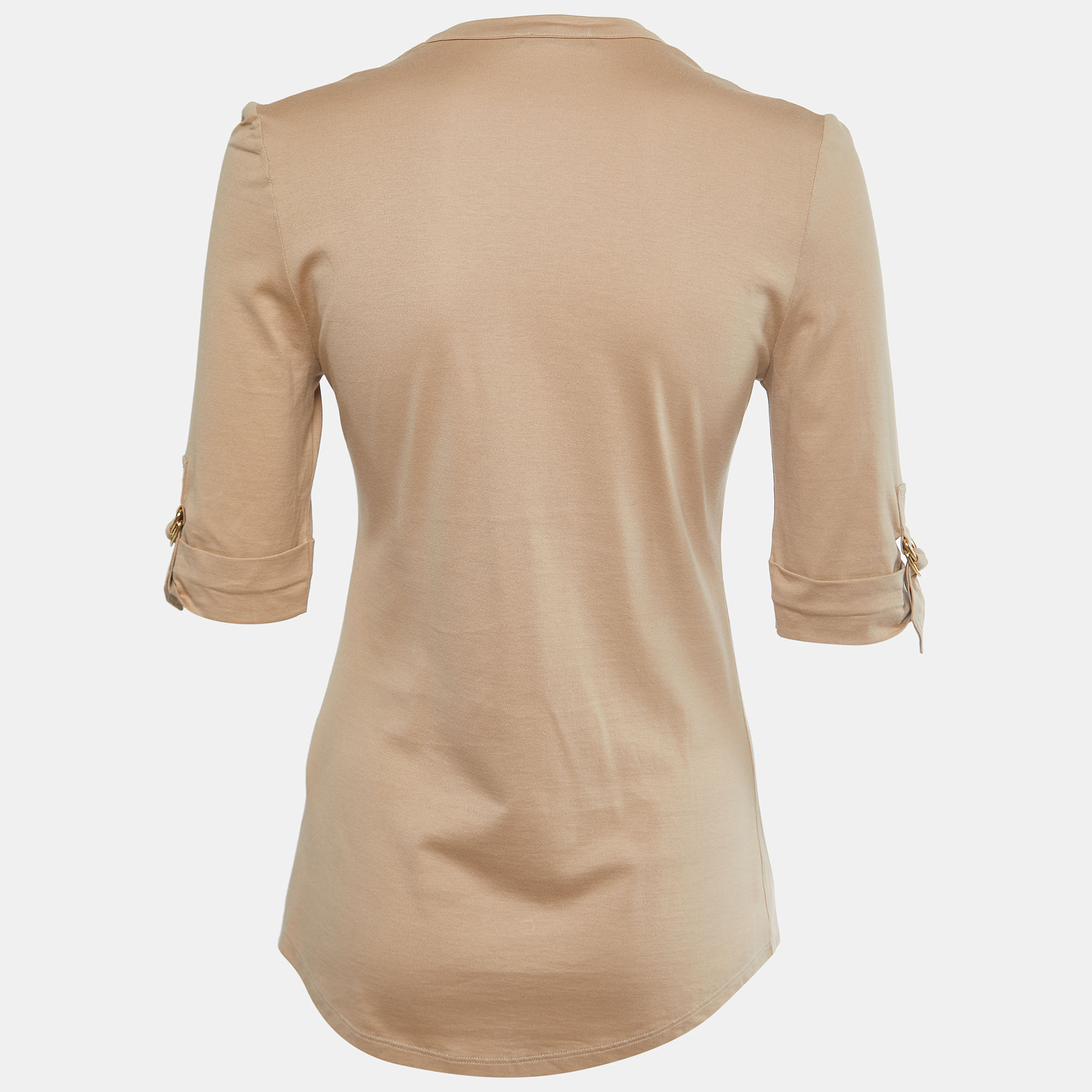 

Balmain Beige Cotton Knit V-Neck Button Front T-Shirt