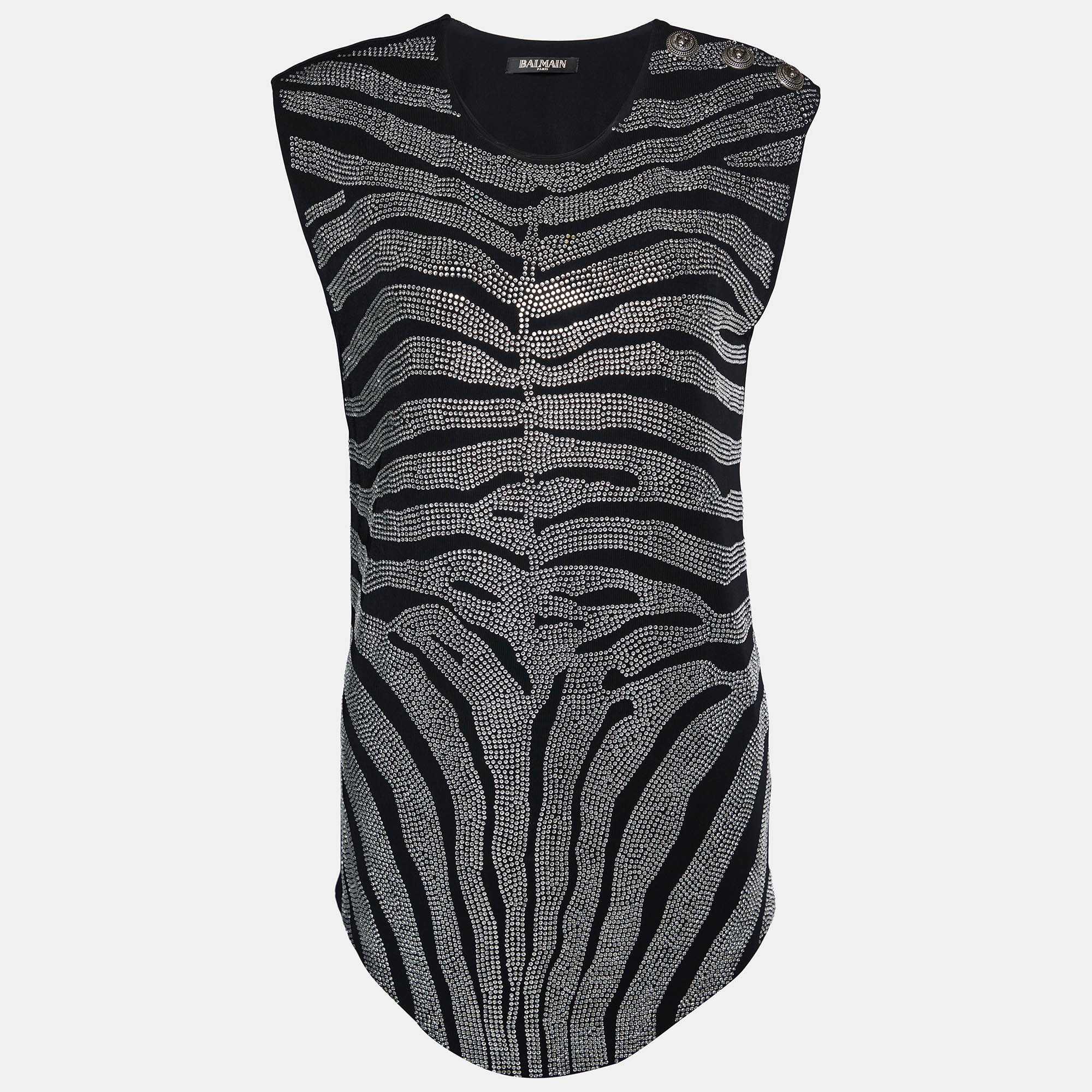 

Balmain Black Rhinestone Zebra Pattern Embellished Jersey Sleeveless Top