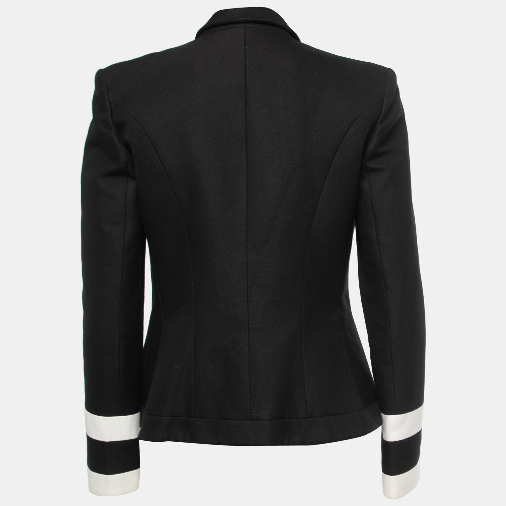 

Balmain Black/Off White Silk Blend Open Front Blazer