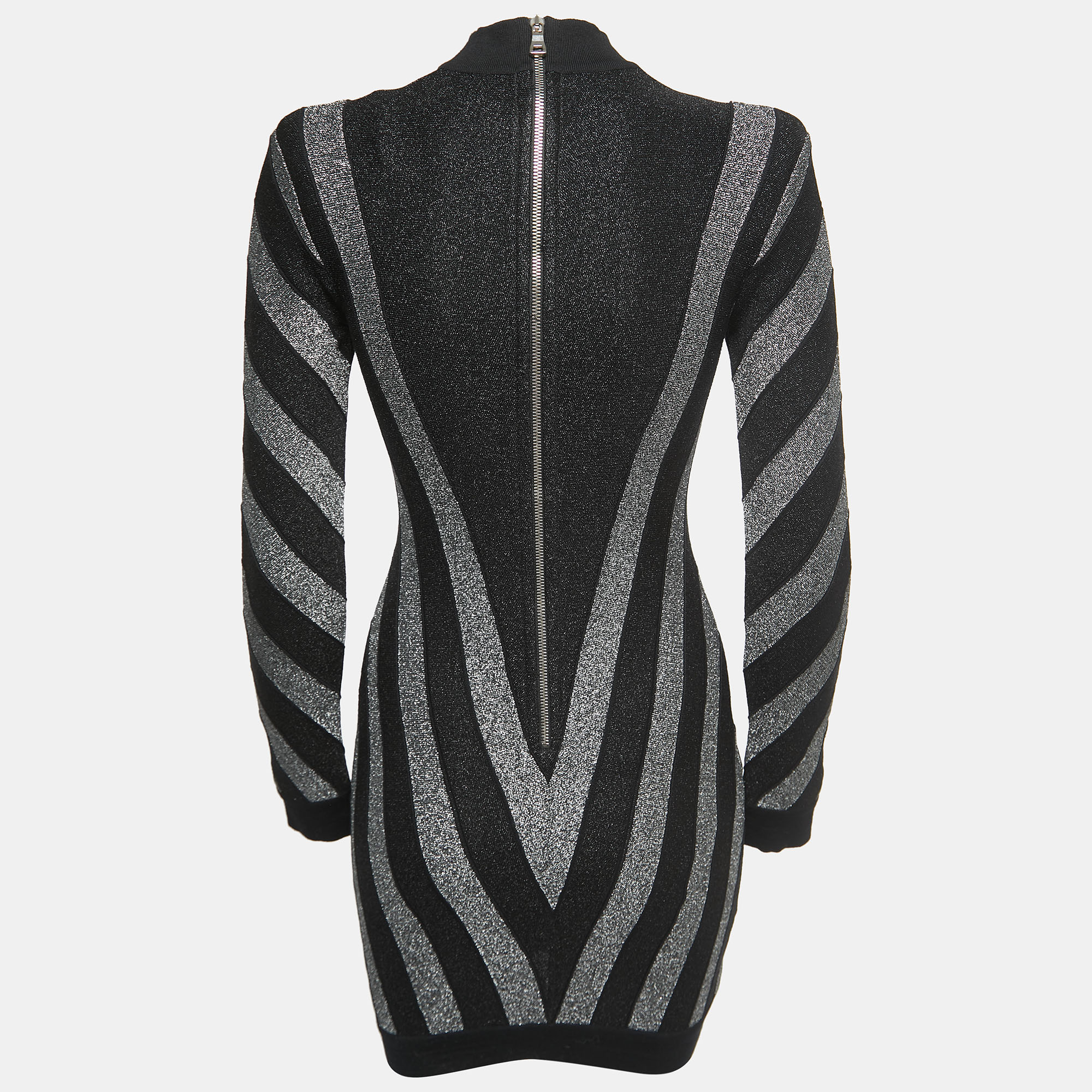 

Balmain Black Striped Patterned Lurex Knit Mini Bodycon Dress