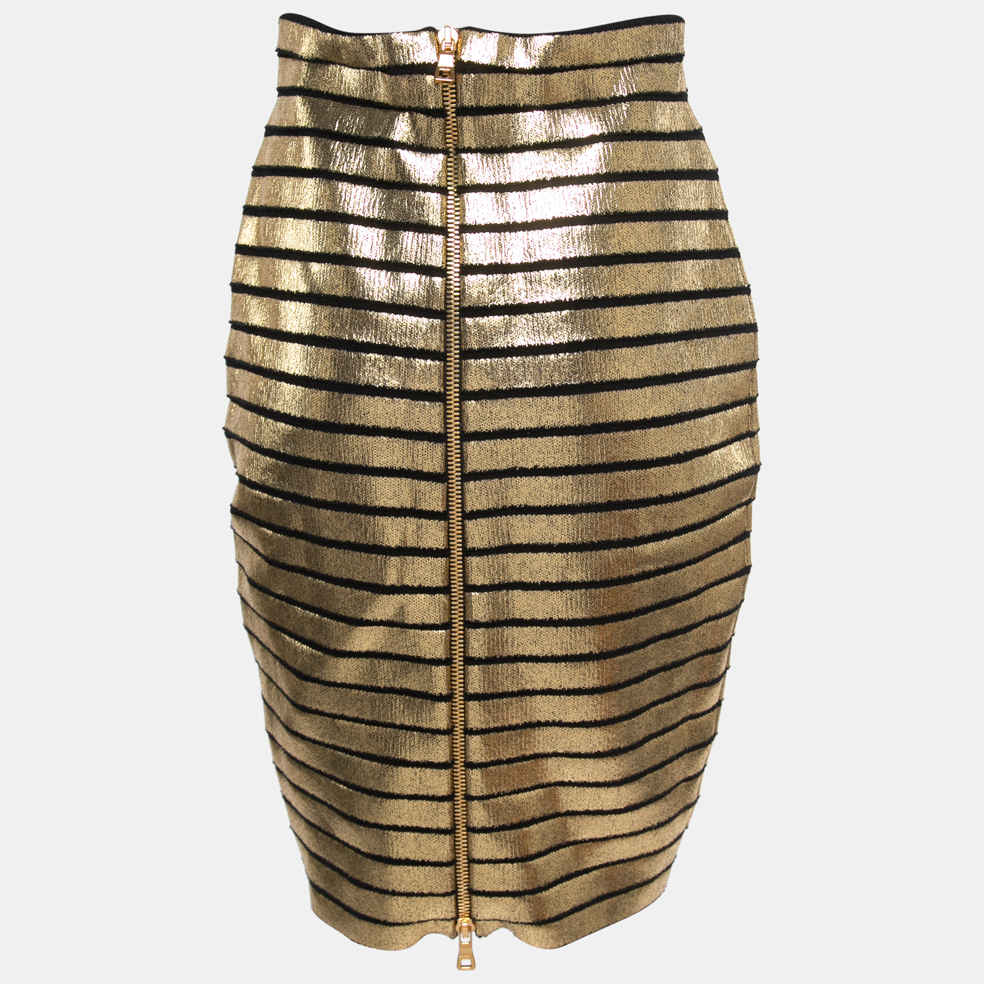 

Balmain Black/Gold Striped Knit Pencil Skirt