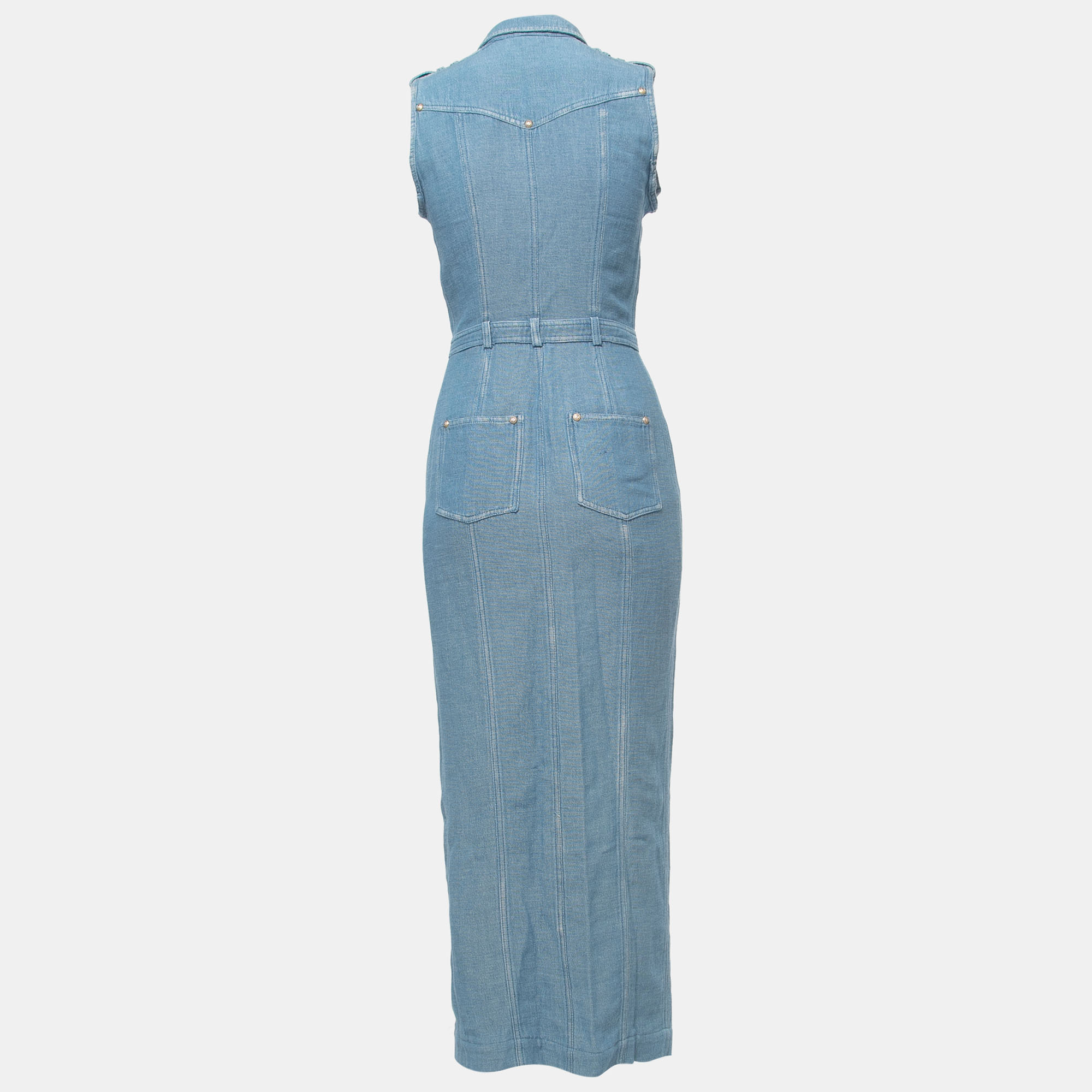 

Balmain Blue Denim Buttoned Sleeveless Long Dress