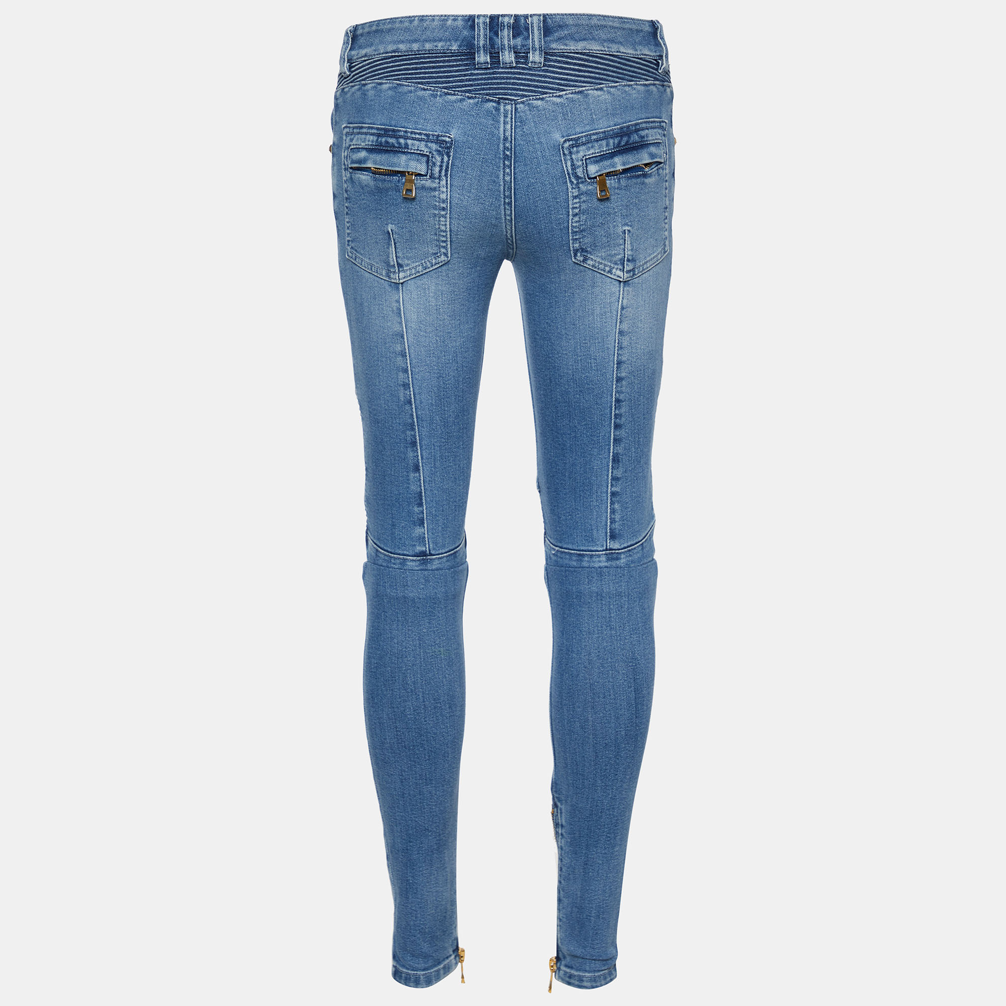 

Balmain Blue Light Wash Denim Biker Jeans