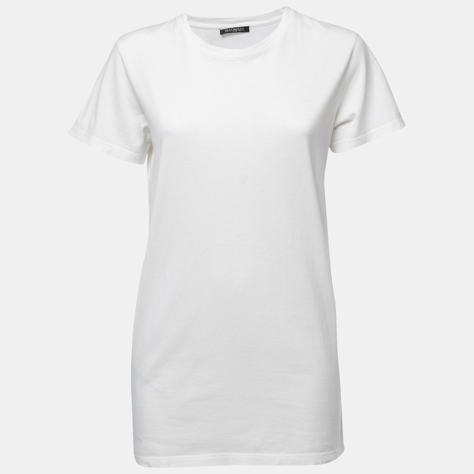 

Balmain White Cotton Knit Distressed Detail T-Shirt