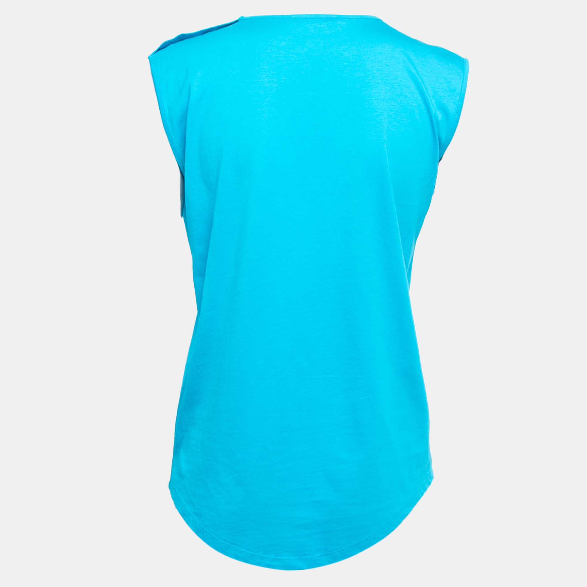 

Balmain Blue Logo Printed Cotton Knit Sleeveless Tank Top