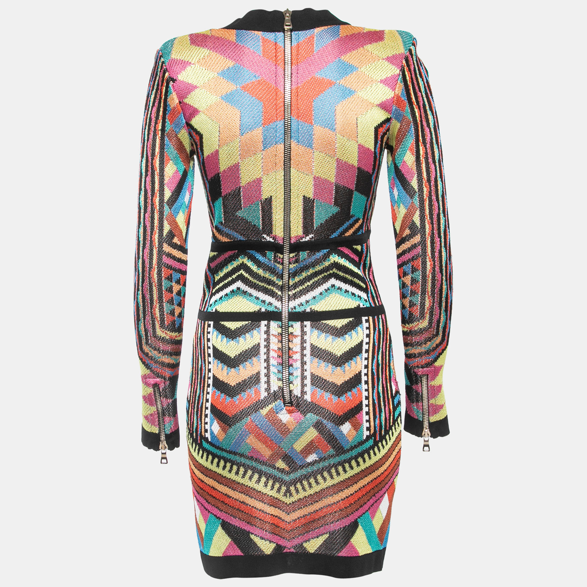 

Balmain Multicolor Patterned Knit Deep V-Neck Bodycon Dress