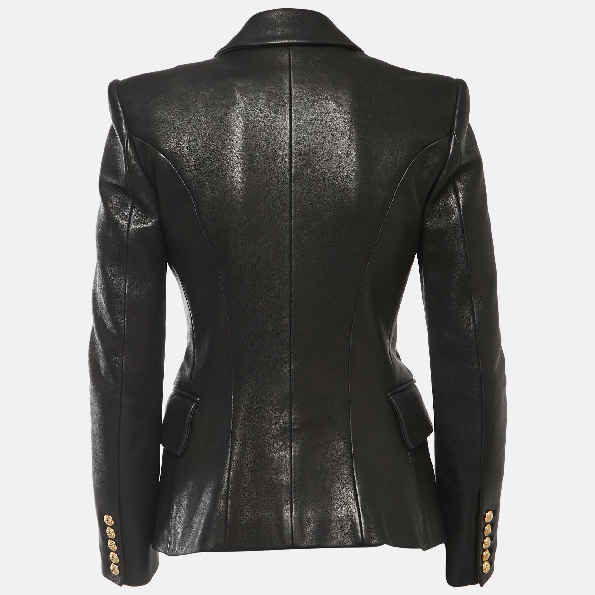 

Balmain Black Leather Double Breasted Jacket