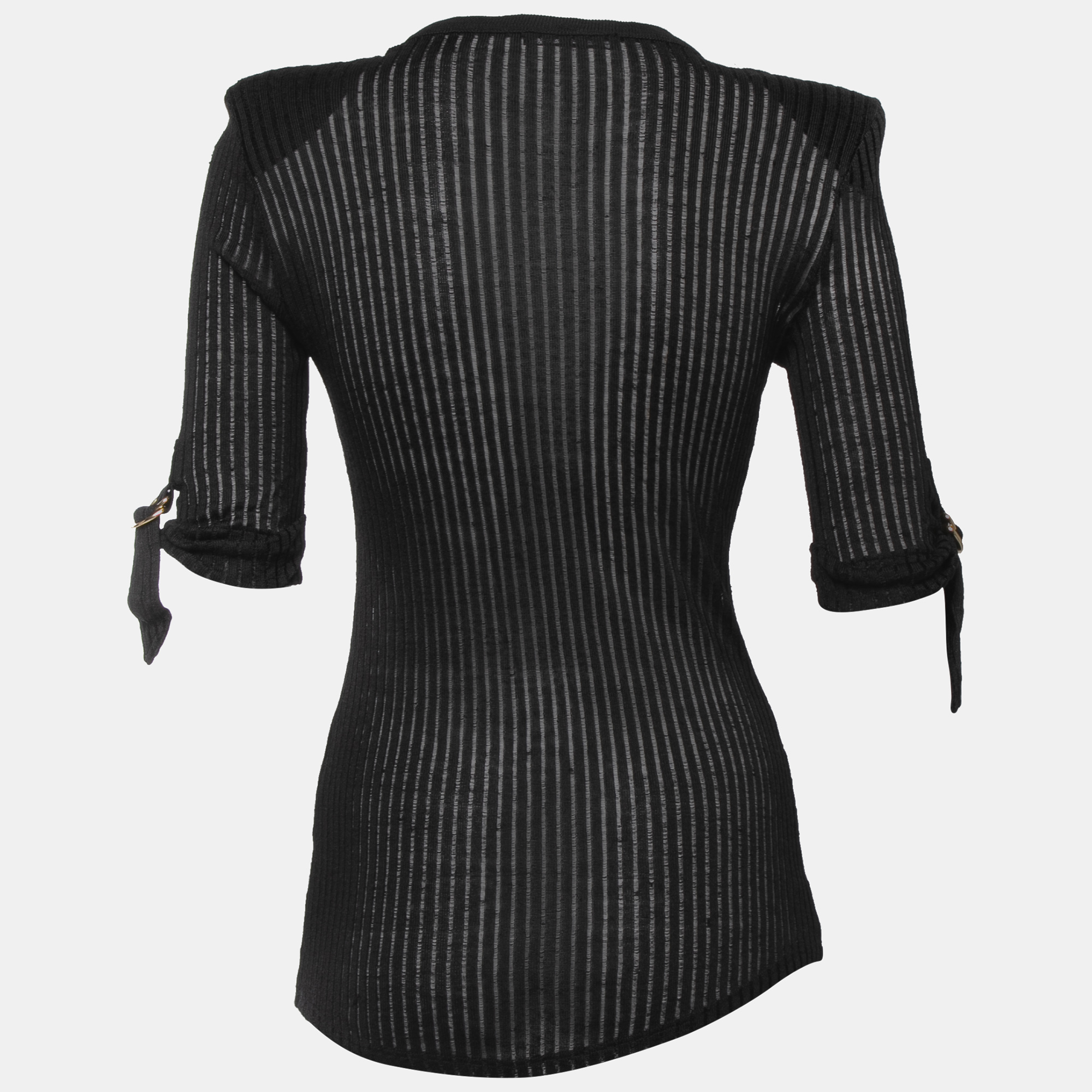 

Balmain Black Knit Button Front Folded Sleeve Top