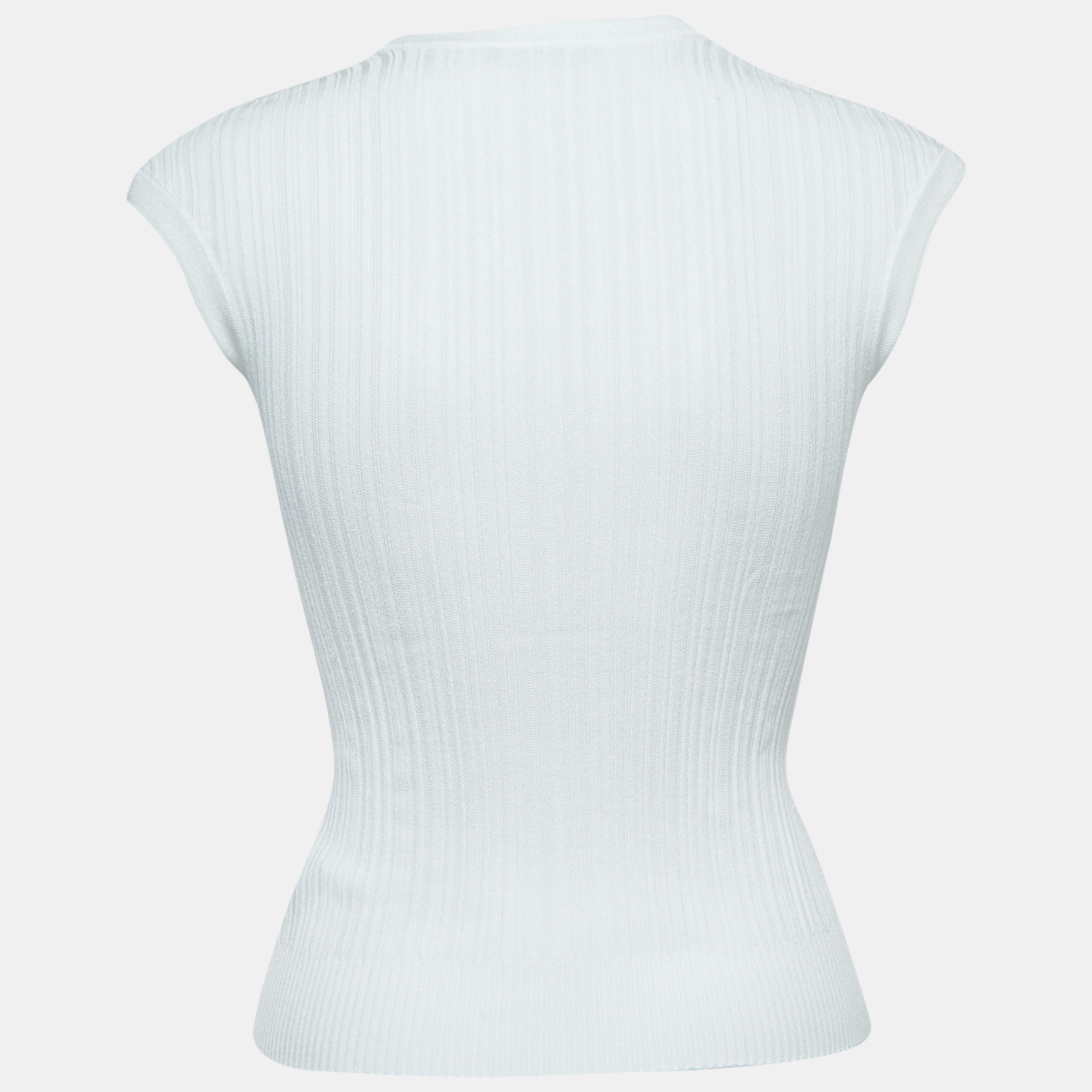 

Balmain White Ribbed Knit Scoop-Neck Top